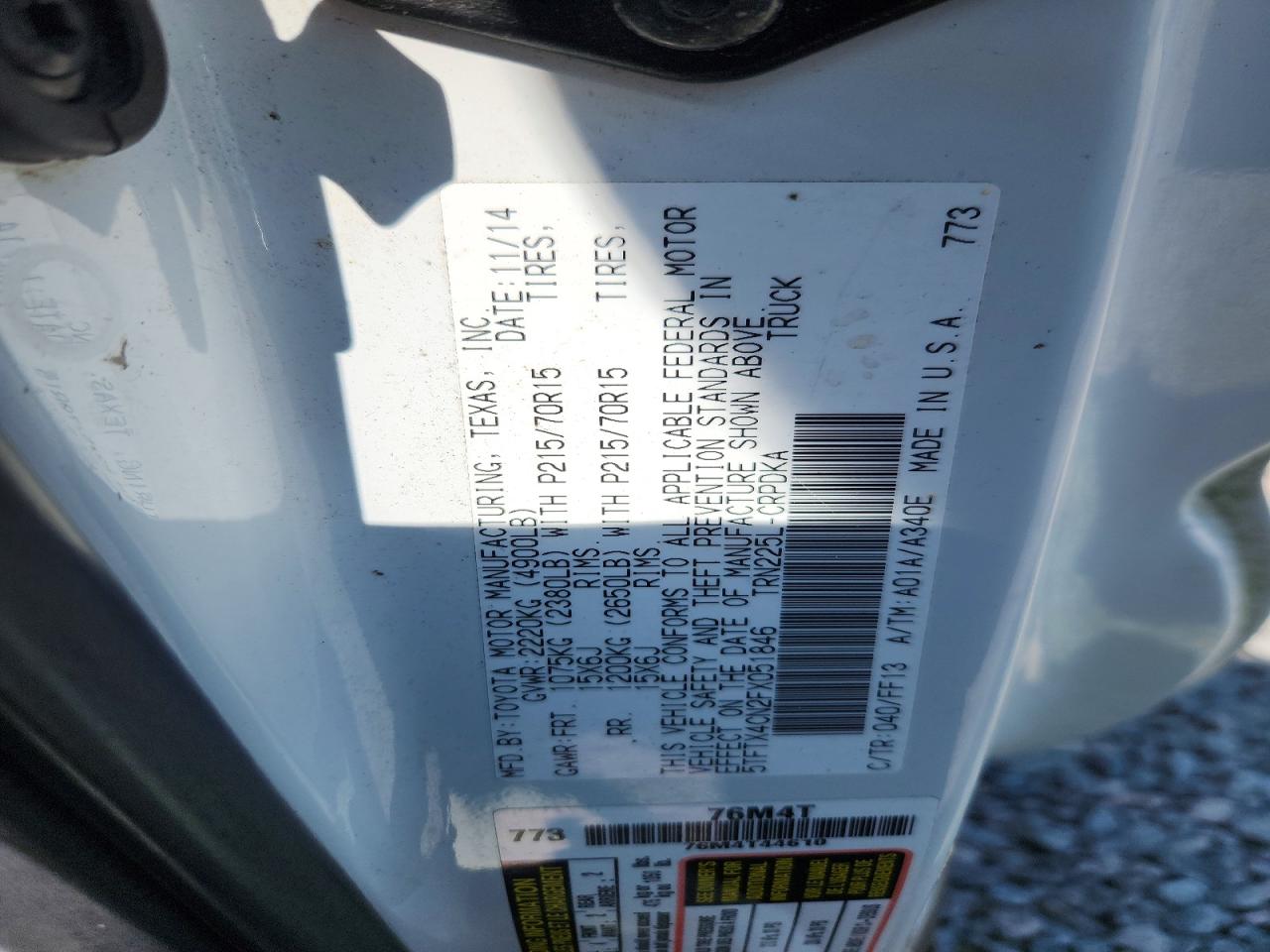 2015 Toyota Tacoma Base White vin: 5TFTX4CN2FX051846