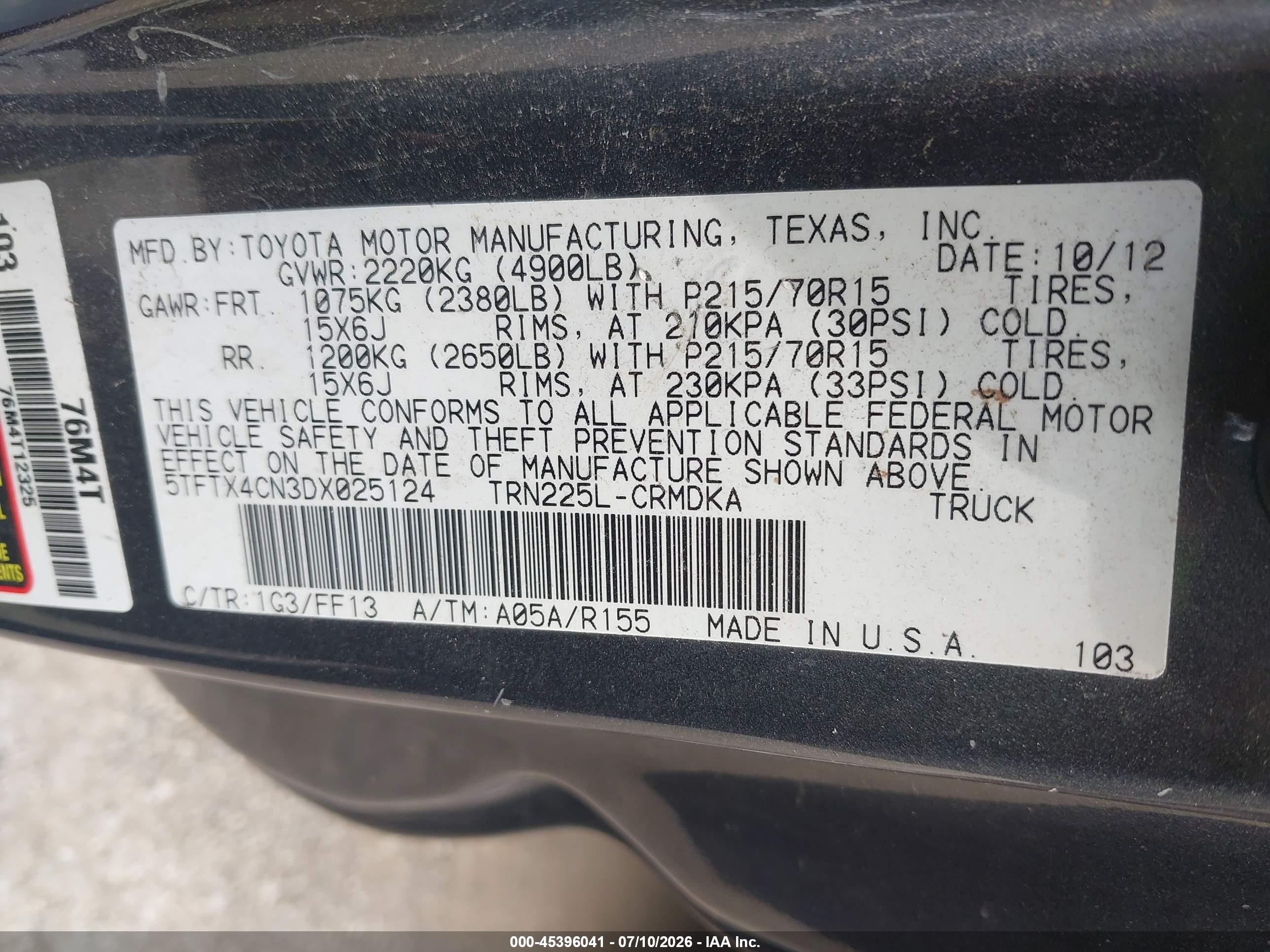 2013 Toyota Tacoma   Gray vin: 5TFTX4CN3DX025124