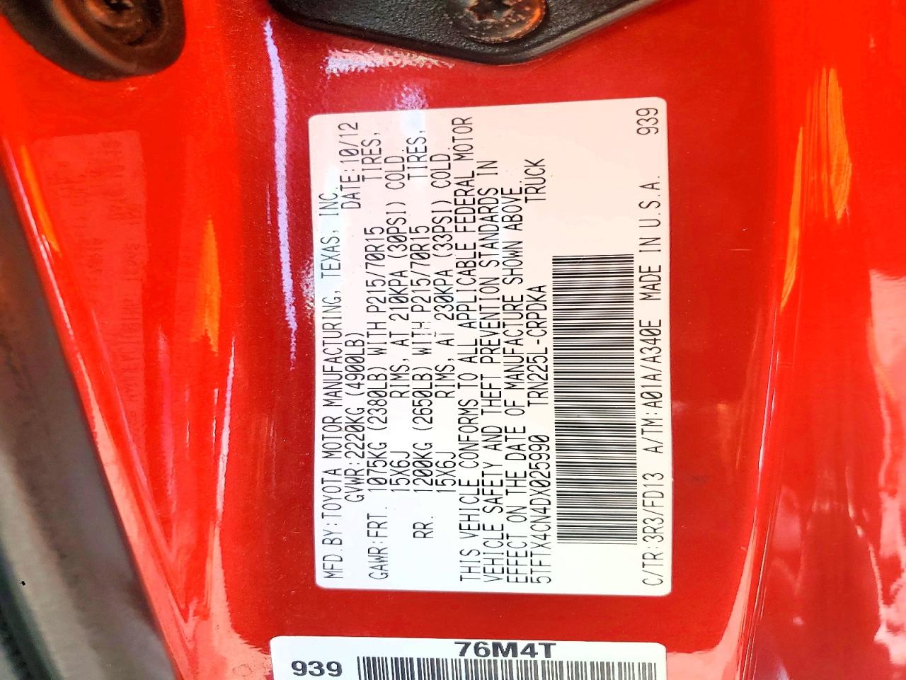 2013 Toyota Tacoma Access Cab Red vin: 5TFTX4CN4DX025990