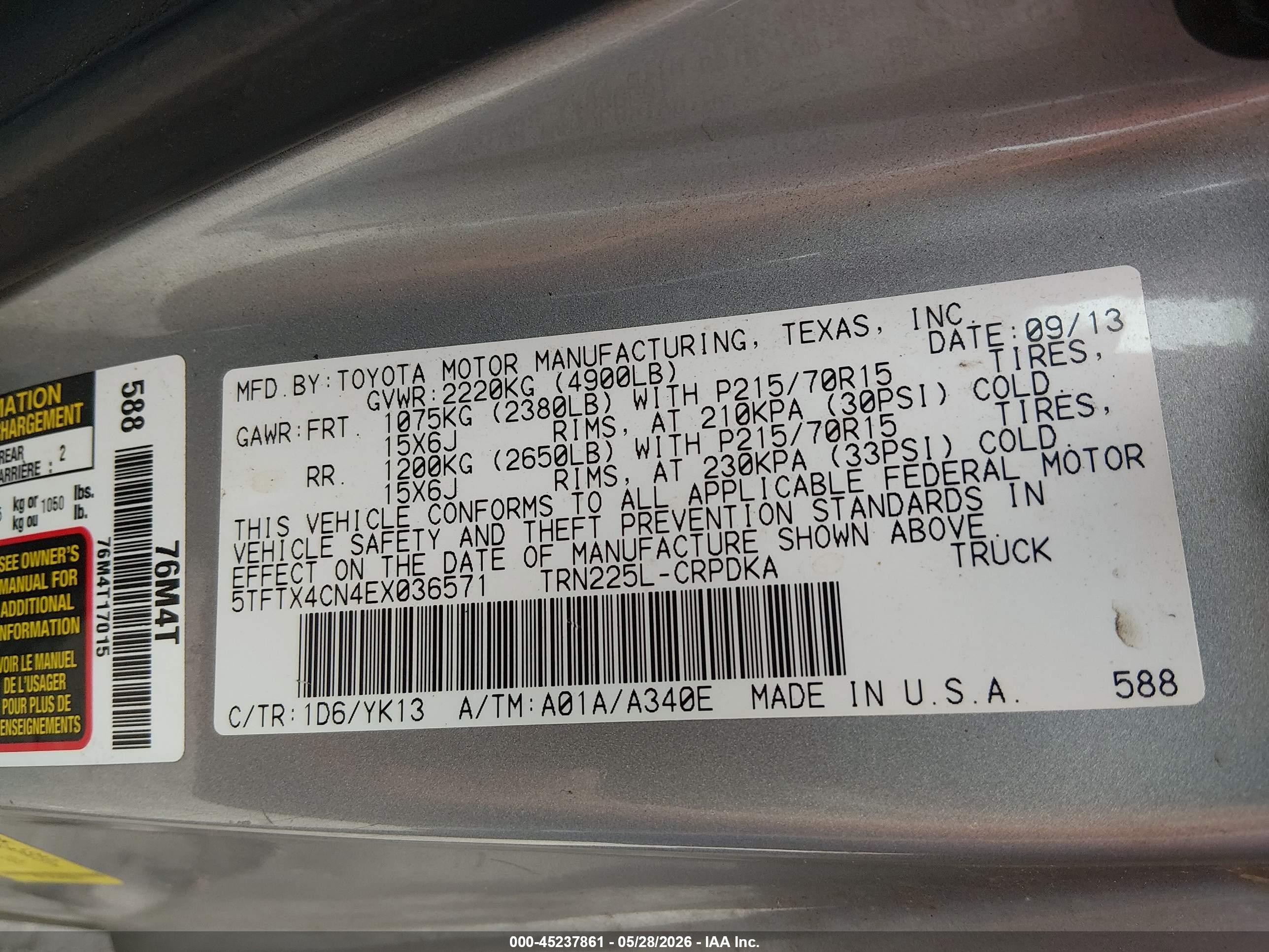 2014 Toyota Tacoma   Silver vin: 5TFTX4CN4EX036571