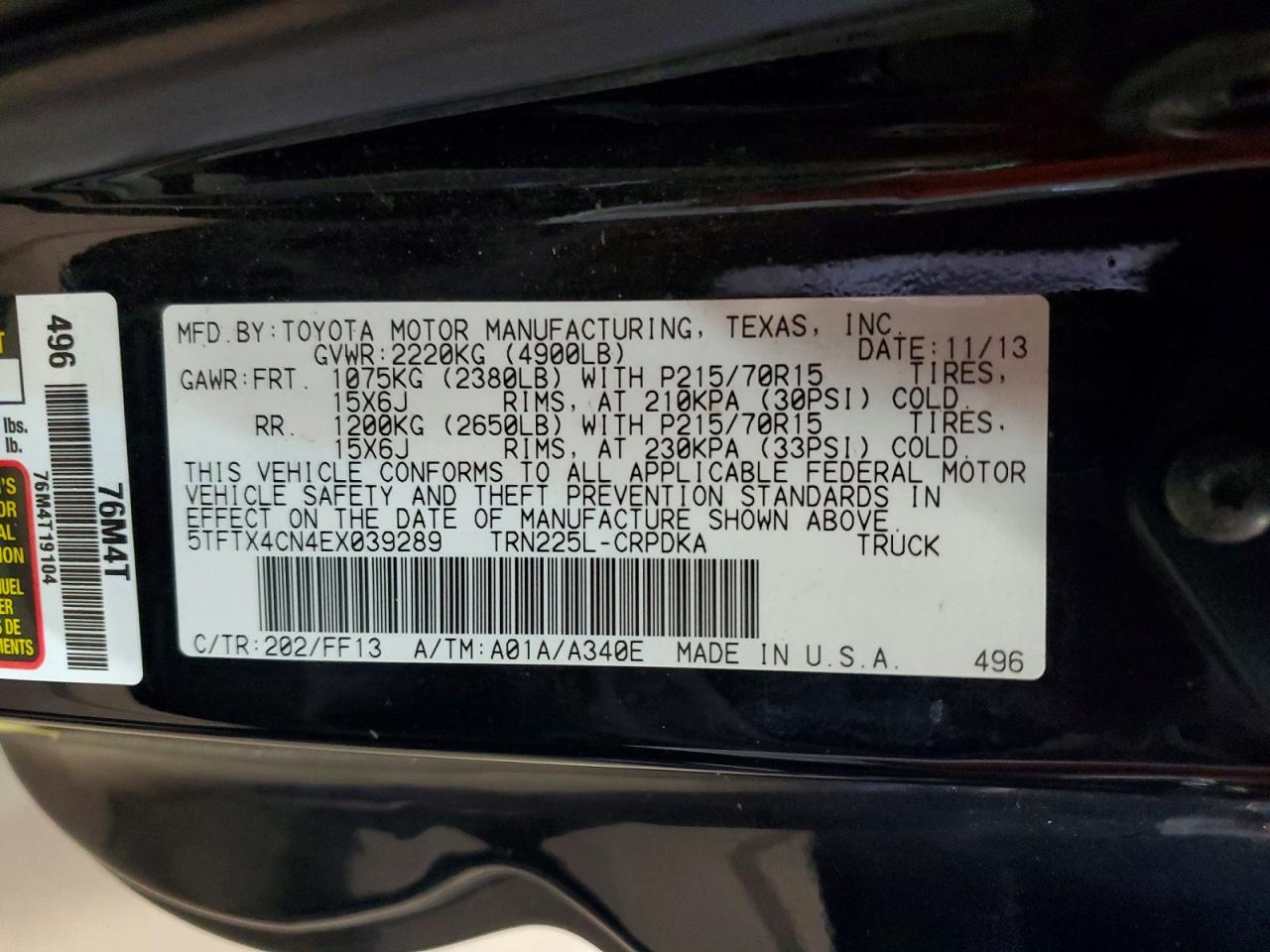 2014 Toyota Tacoma Access Cab Black vin: 5TFTX4CN4EX039289