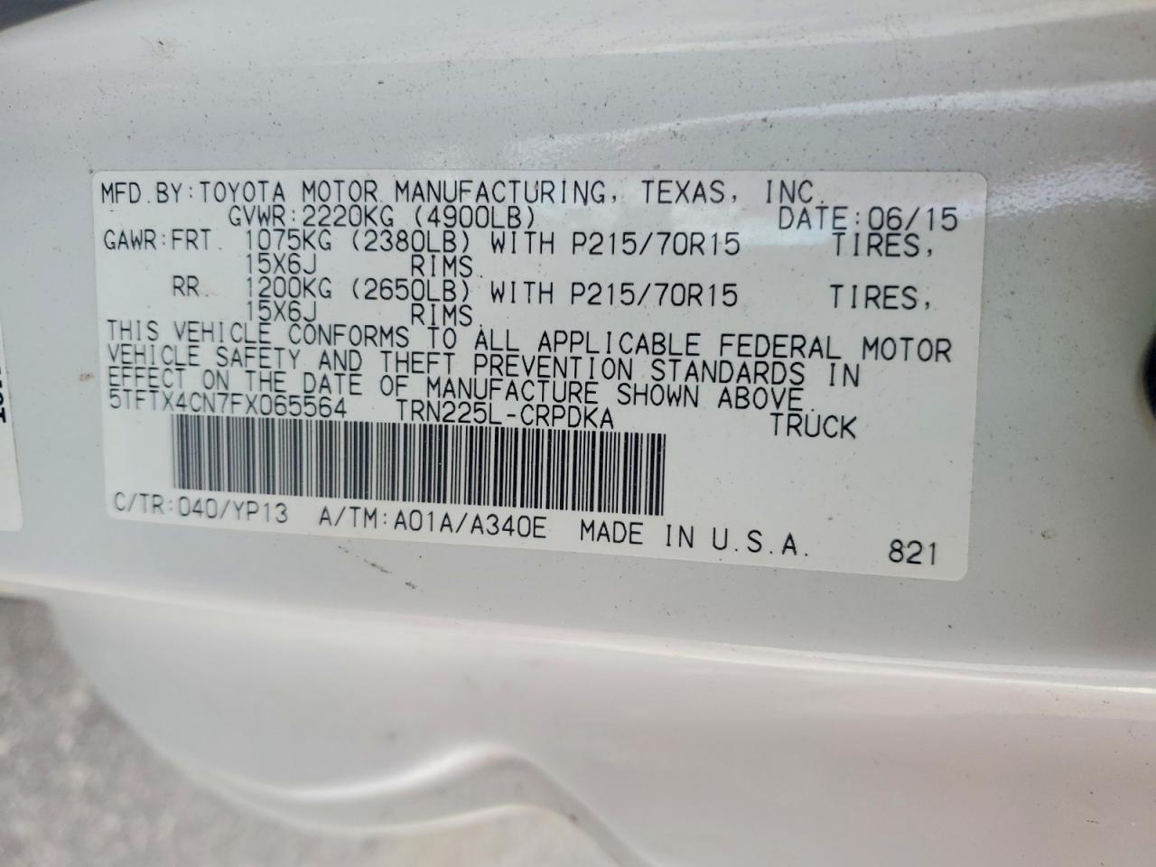 2015 Toyota Tacoma Access Cab White vin: 5TFTX4CN7FX065564