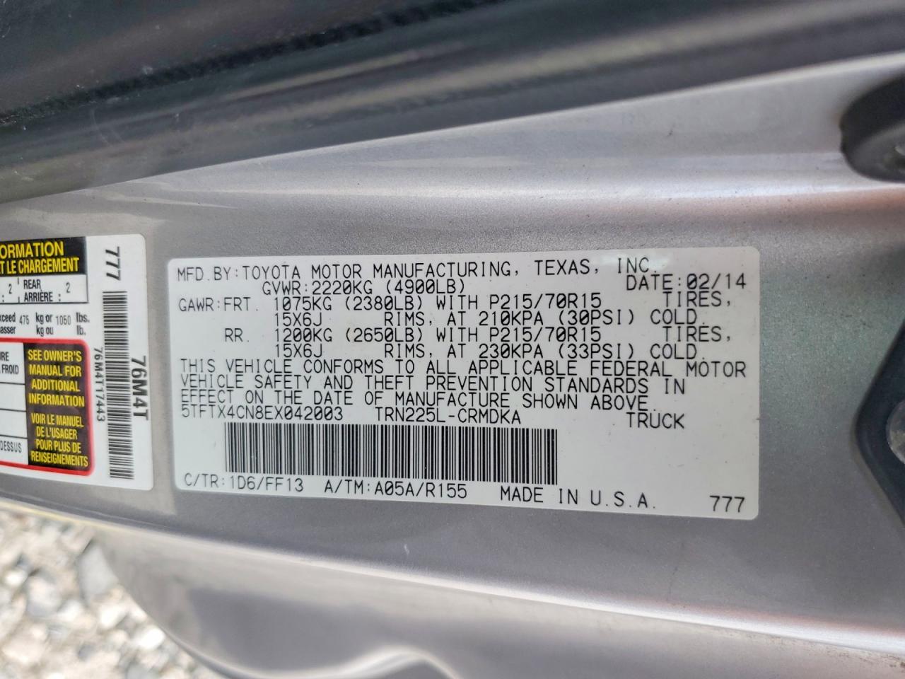 2014 Toyota Tacoma Access Cab Silver vin: 5TFTX4CN8EX042003