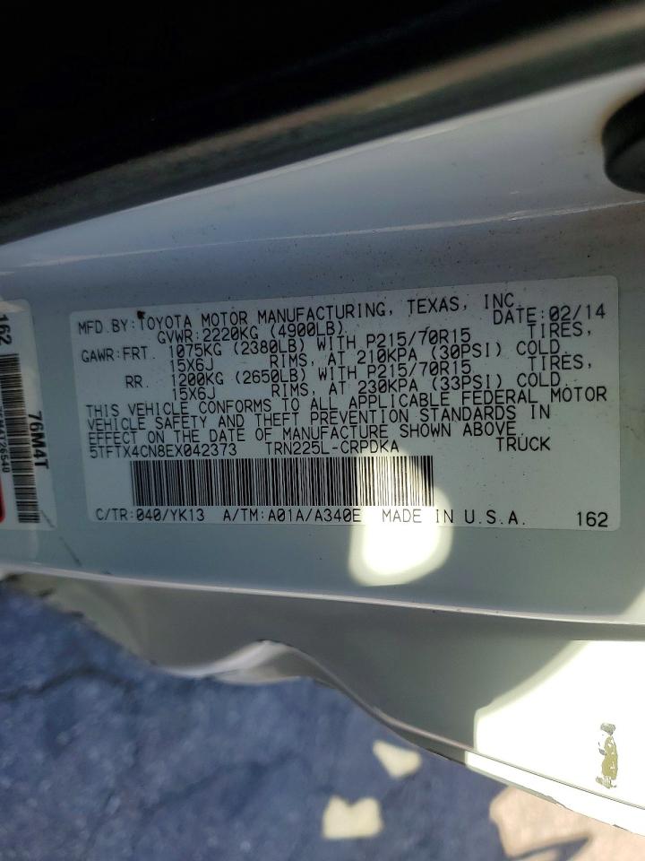 2014 Toyota Tacoma Access Cab White vin: 5TFTX4CN8EX042373