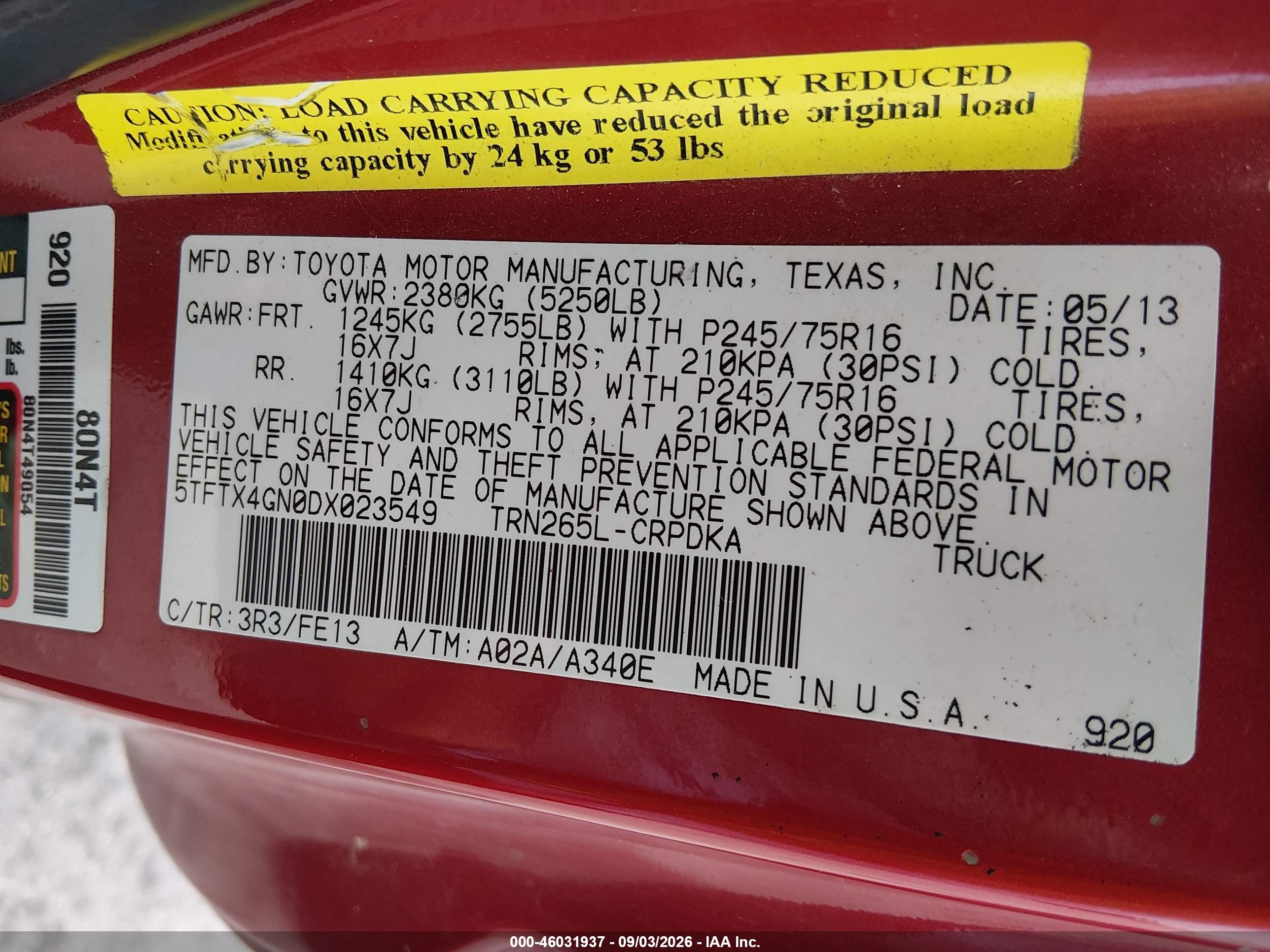 2013 Toyota Tacoma Prerunner Red vin: 5TFTX4GN0DX023549