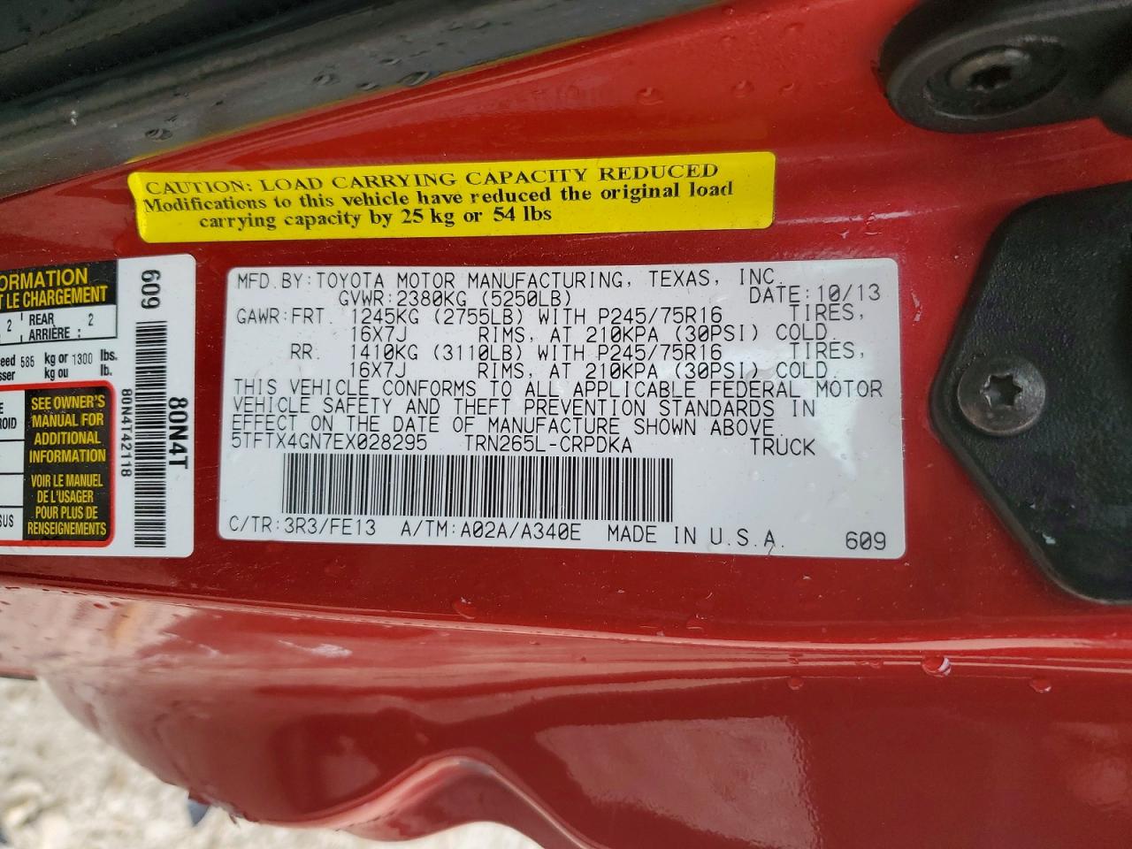 2014 Toyota Tacoma Prerunner Access Cab Red vin: 5TFTX4GN7EX028295