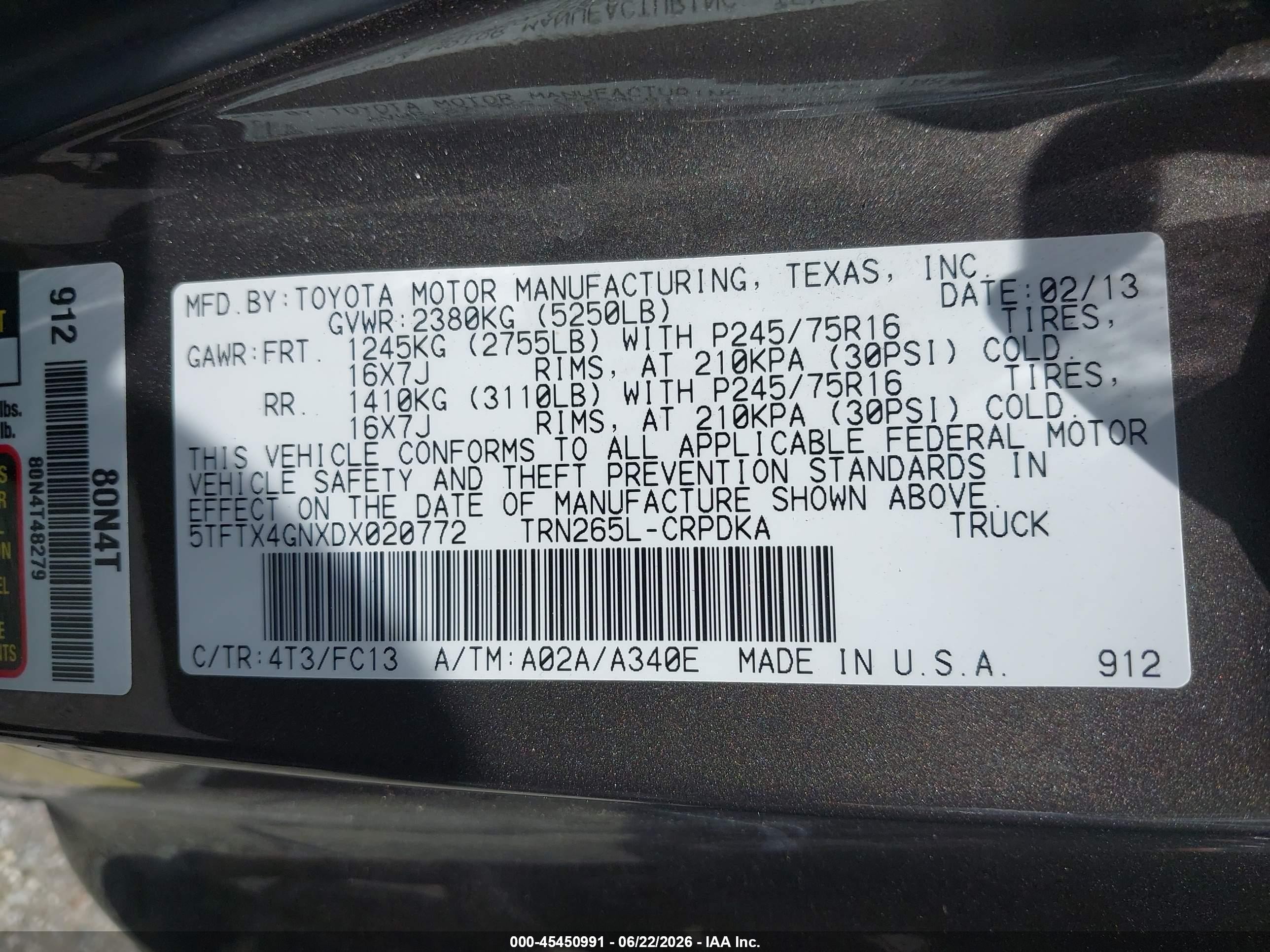 2013 Toyota Tacoma Prerunner Gray vin: 5TFTX4GNXDX020772