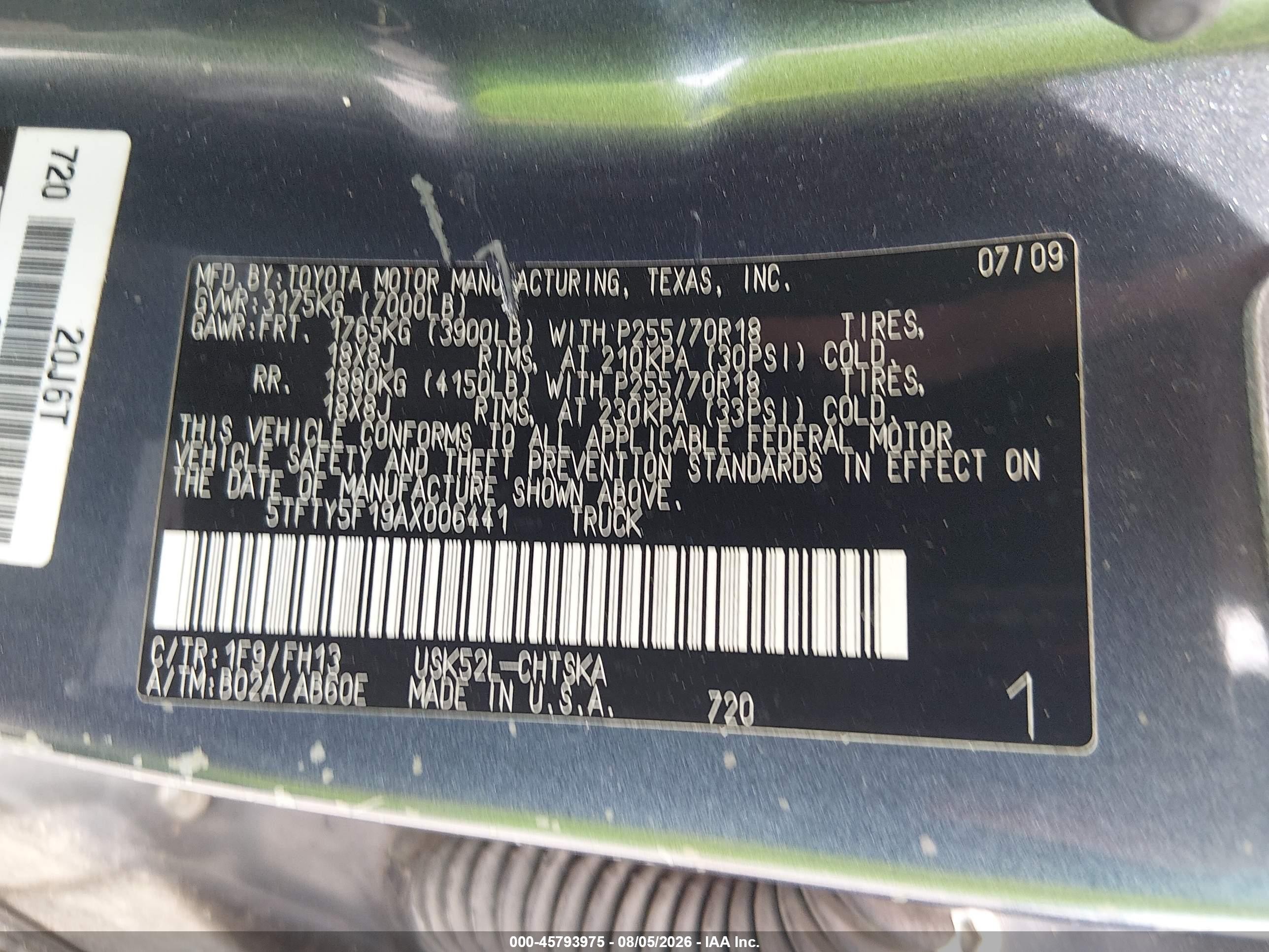 2010 Toyota Tundra Grade 5.7l V8 Серый vin: 5TFTY5F19AX006441