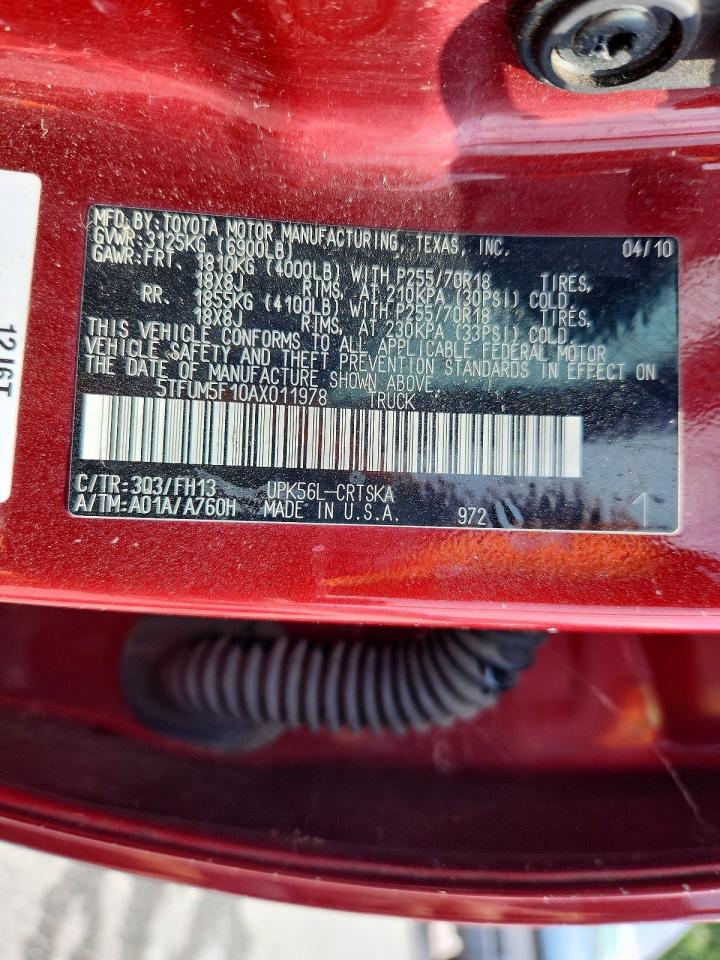 2010 Toyota Tundra Double Cab Sr5 Maroon vin: 5TFUM5F10AX011978