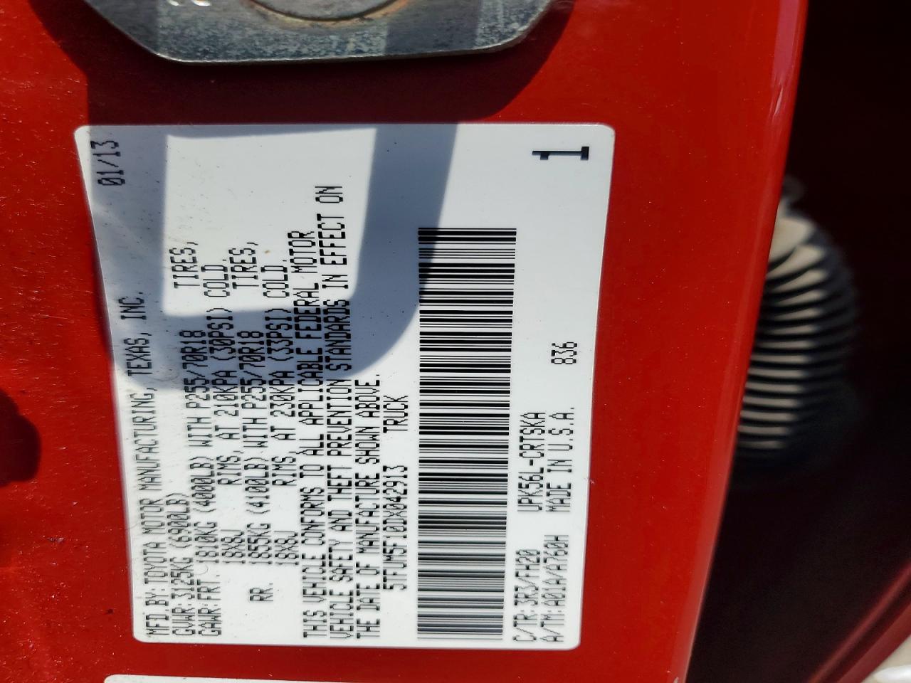 2013 Toyota Tundra Double Cab Sr5 Red vin: 5TFUM5F10DX042913