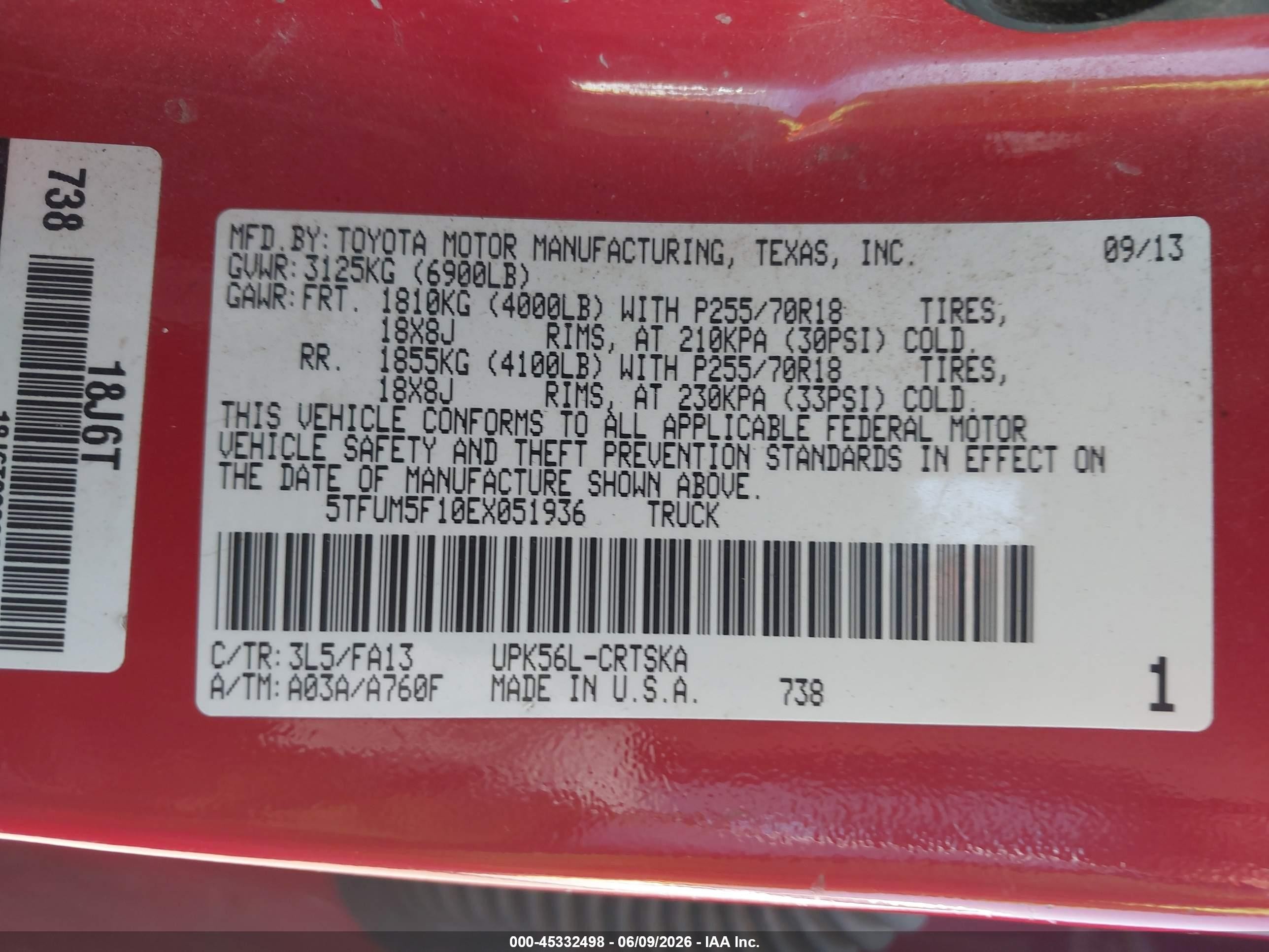 2014 Toyota Tundra Sr 4.6l V8 Red vin: 5TFUM5F10EX051936