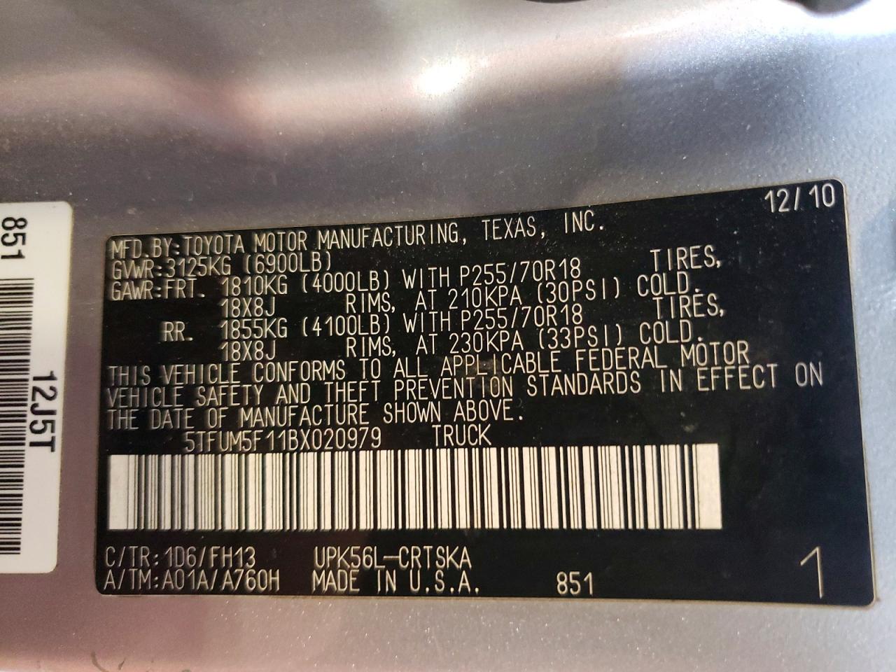 2011 Toyota Tundra Double Cab Sr5 Silver vin: 5TFUM5F11BX020979
