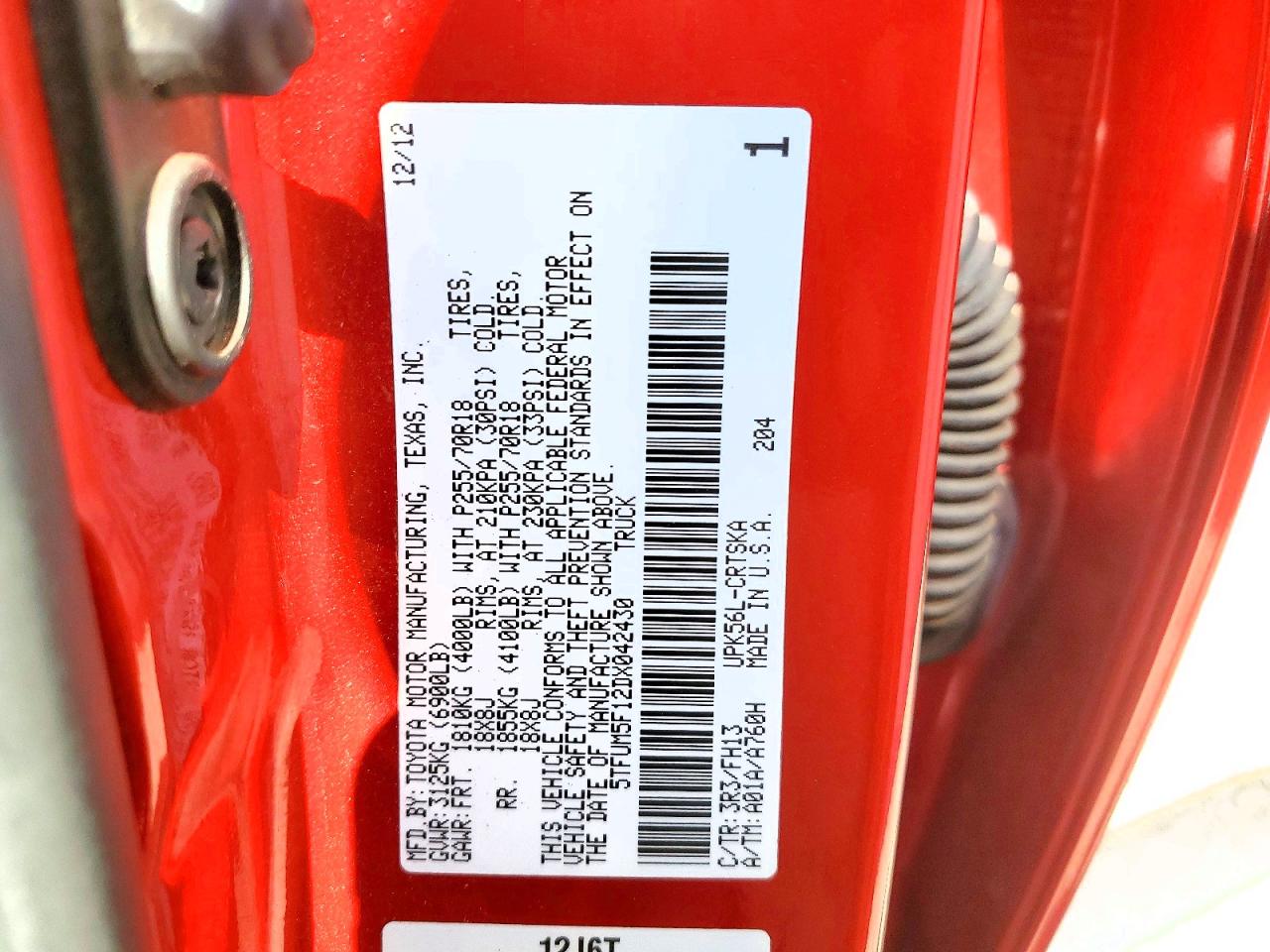 2013 Toyota Tundra Double Cab Sr5 Red vin: 5TFUM5F12DX042430