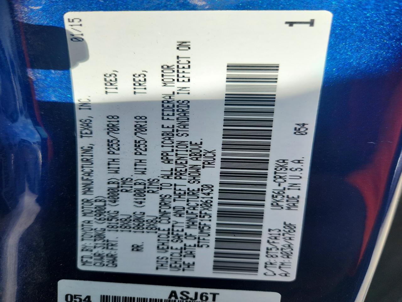 2015 Toyota Tundra Blue vin: 5TFUM5F15FX061430