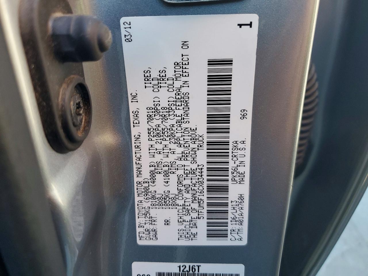 2012 Toyota Tundra Double Cab Sr5 Gray vin: 5TFUM5F16CX034443