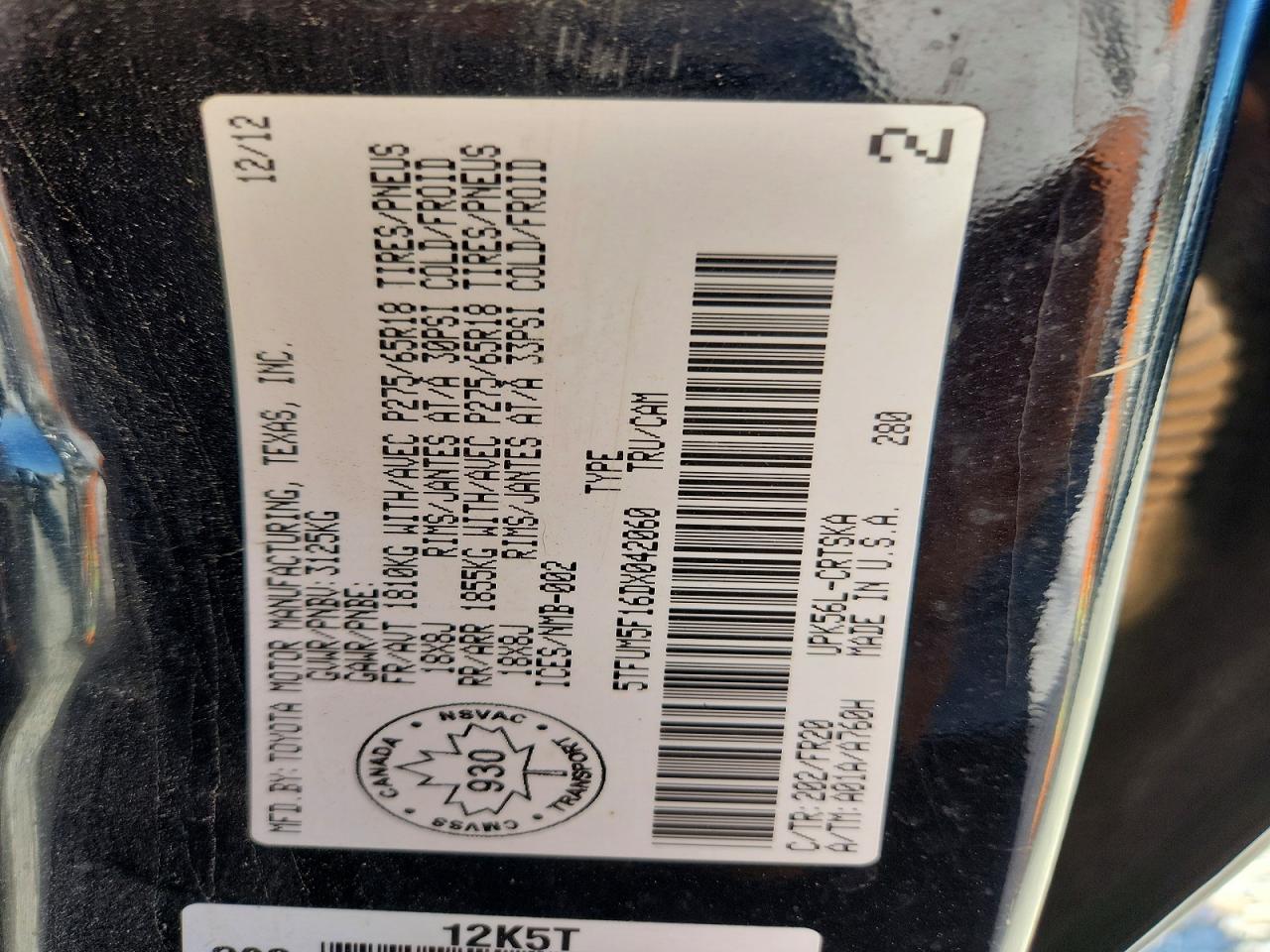 2013 Toyota Tundra Black vin: 5TFUM5F16DX042060