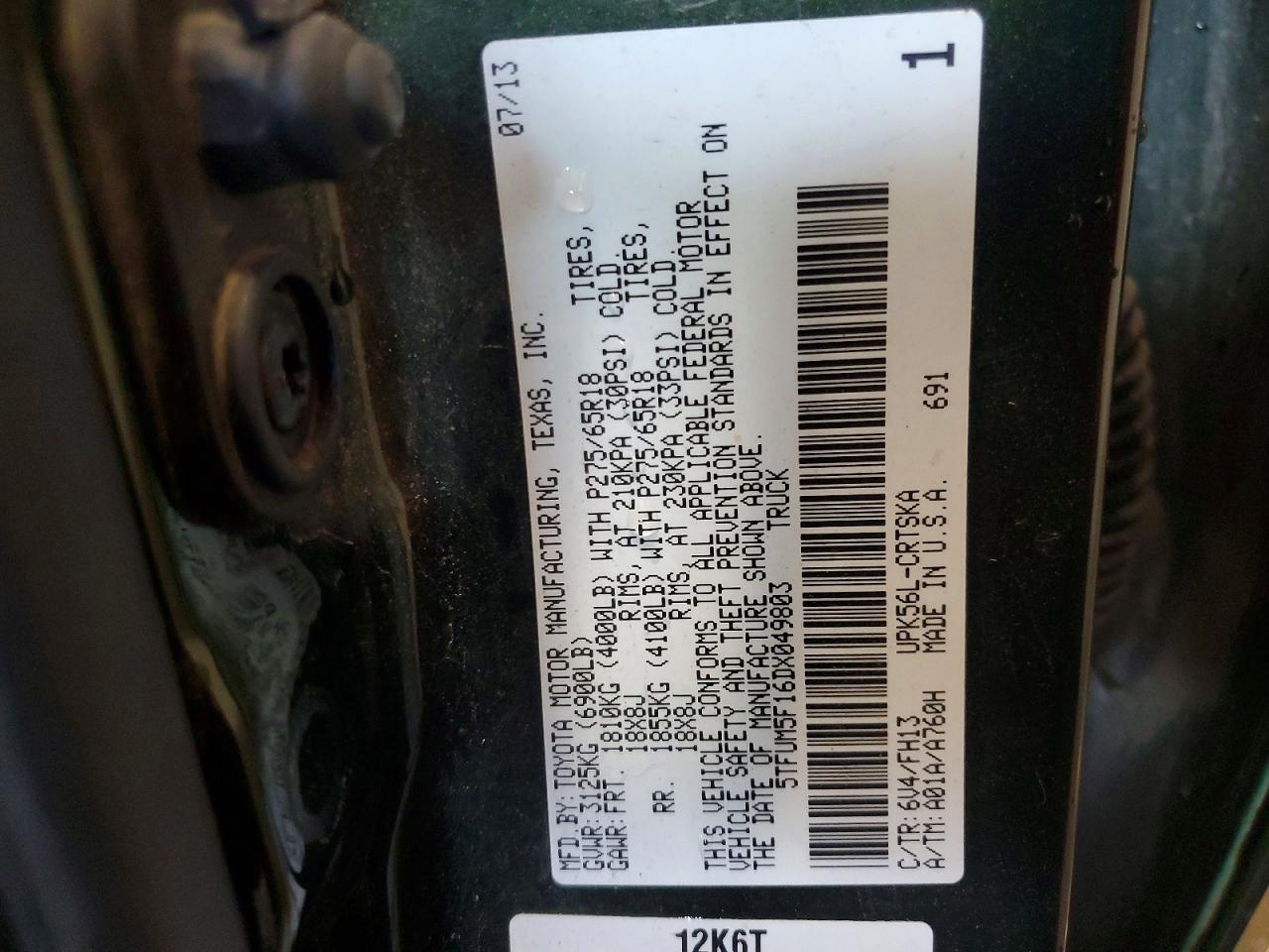 2013 Toyota Tundra Double Cab Sr5 Green vin: 5TFUM5F16DX049803