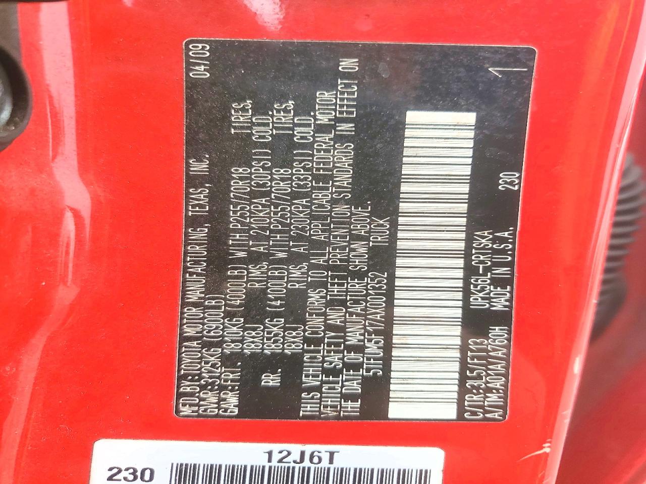 2010 Toyota Tundra Double Cab Sr5 Red vin: 5TFUM5F17AX001352