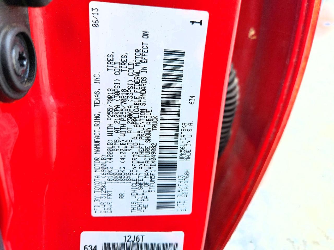 2013 Toyota Tundra Double Cab Sr5 Red vin: 5TFUM5F17DX049082