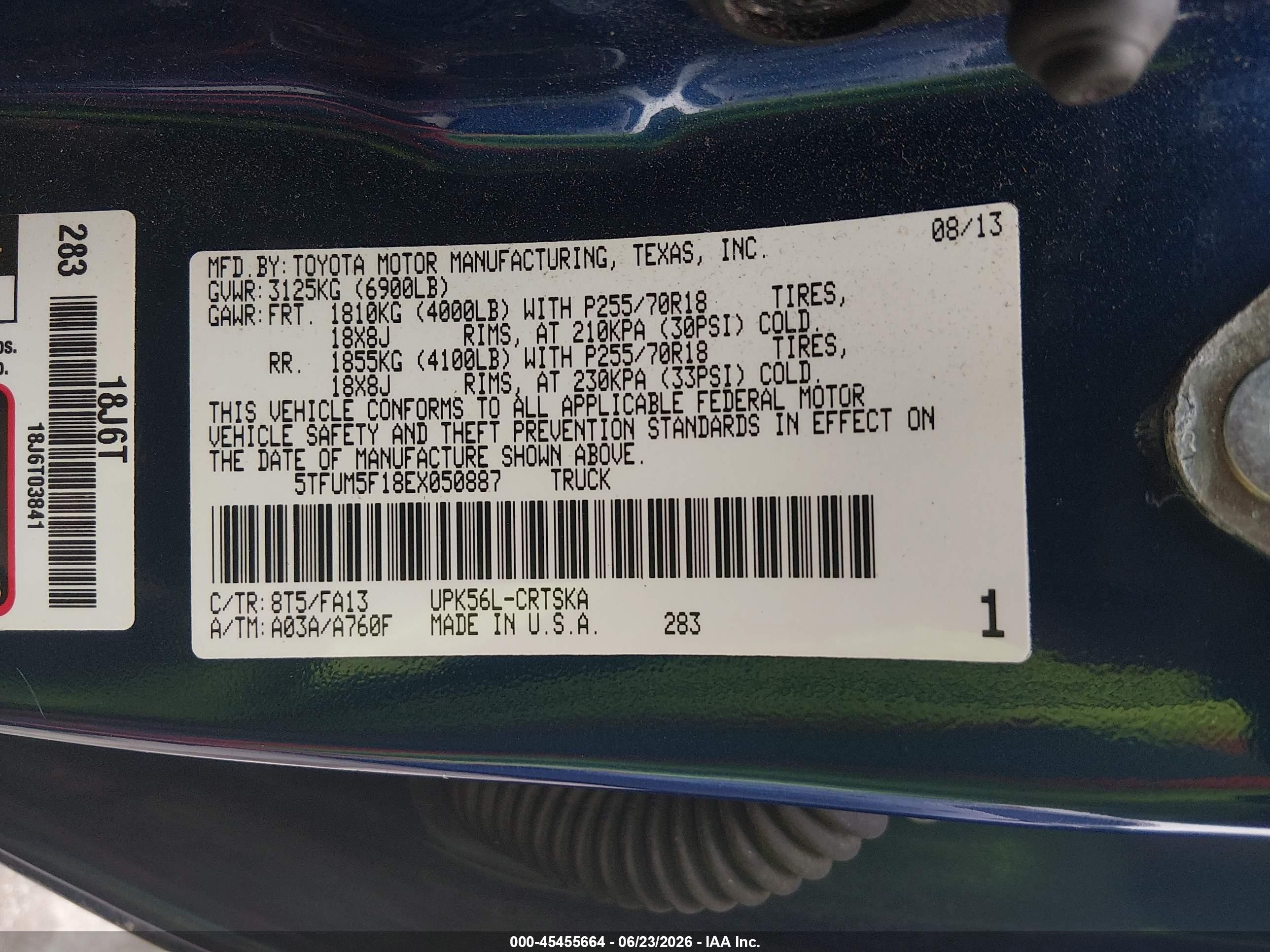 2014 Toyota Tundra Sr 4.6l V8 Blue vin: 5TFUM5F18EX050887