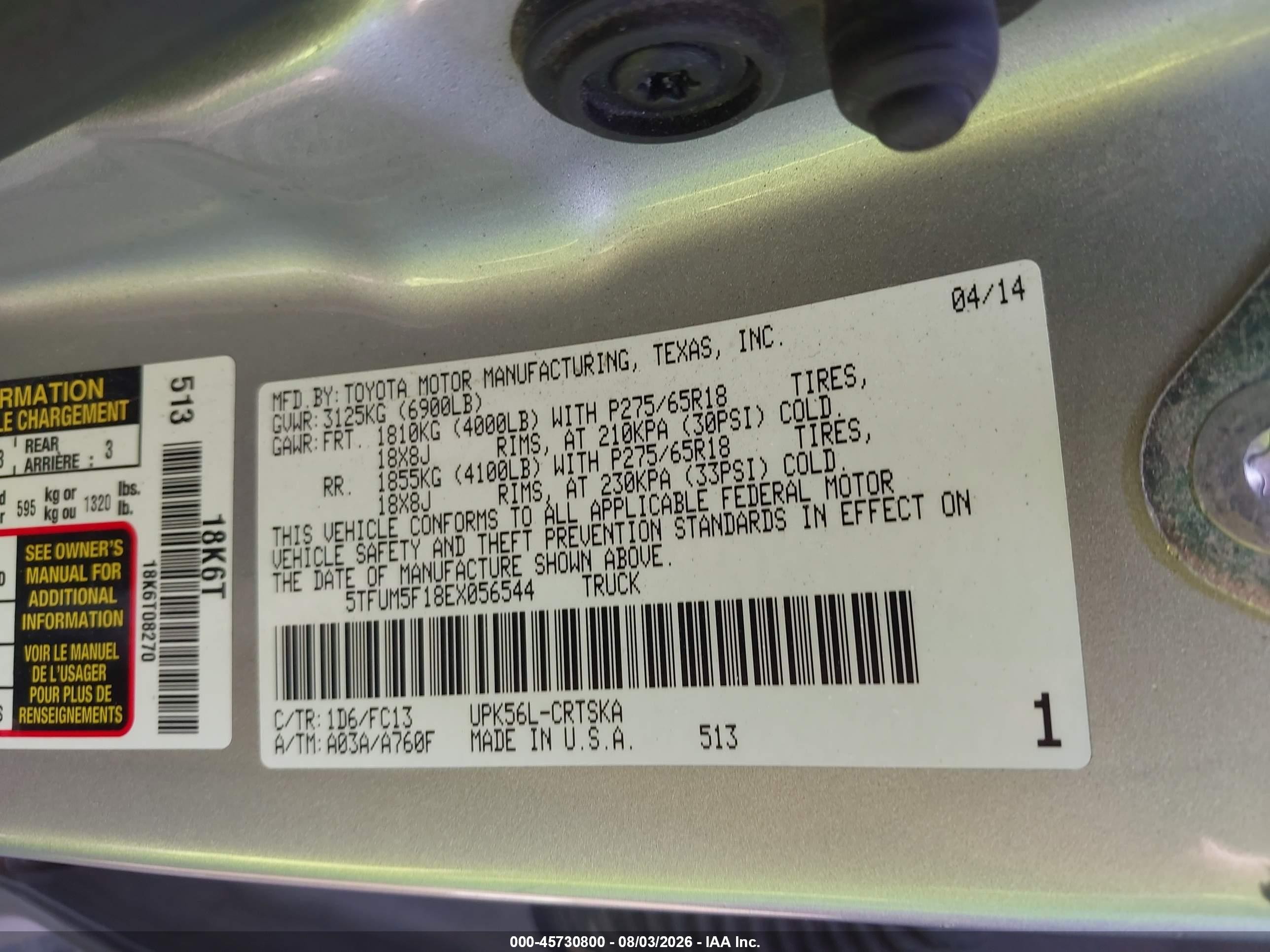 2014 Toyota Tundra Sr5 4.6l V8 Silver vin: 5TFUM5F18EX056544