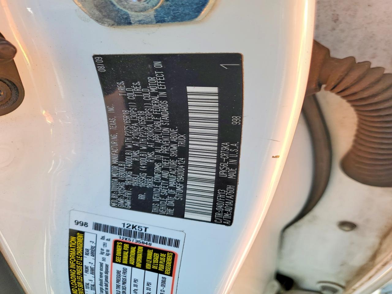 2010 Toyota Tundra Double Cab Sr5 White vin: 5TFUM5F19AX004124