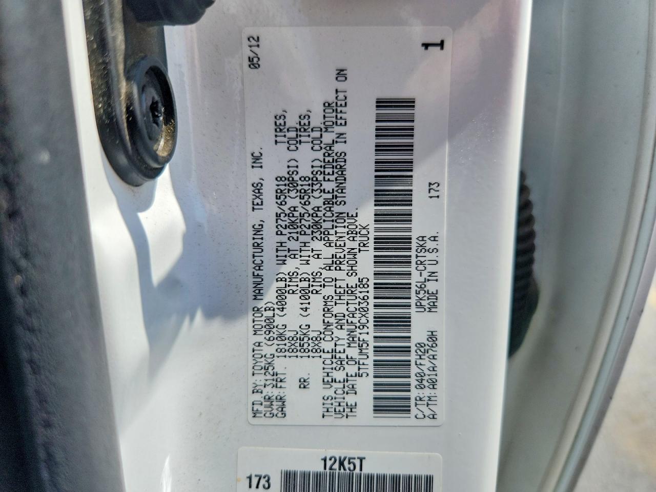 2012 Toyota Tundra Double Cab Sr5 White vin: 5TFUM5F19CX036185