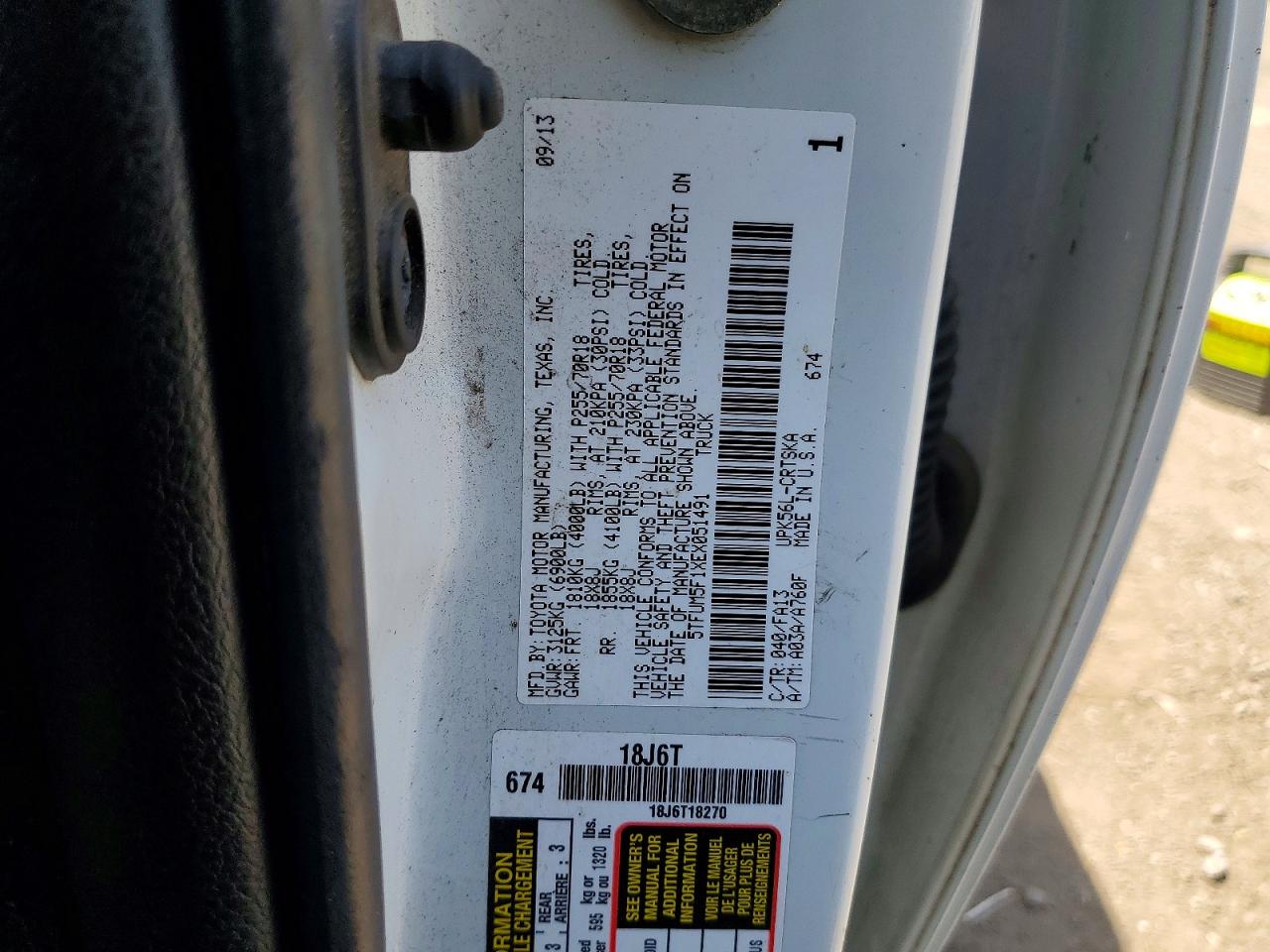 2014 Toyota Tundra Sr White vin: 5TFUM5F1XEX051491