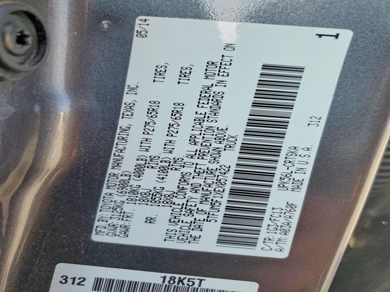 2014 Toyota Tundra Sr5 Gray vin: 5TFUM5F1XEX057422
