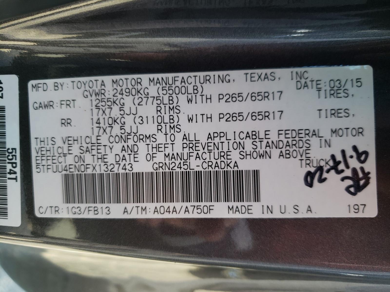 2015 Toyota Tacoma Access Cab Gray vin: 5TFUU4EN0FX132743