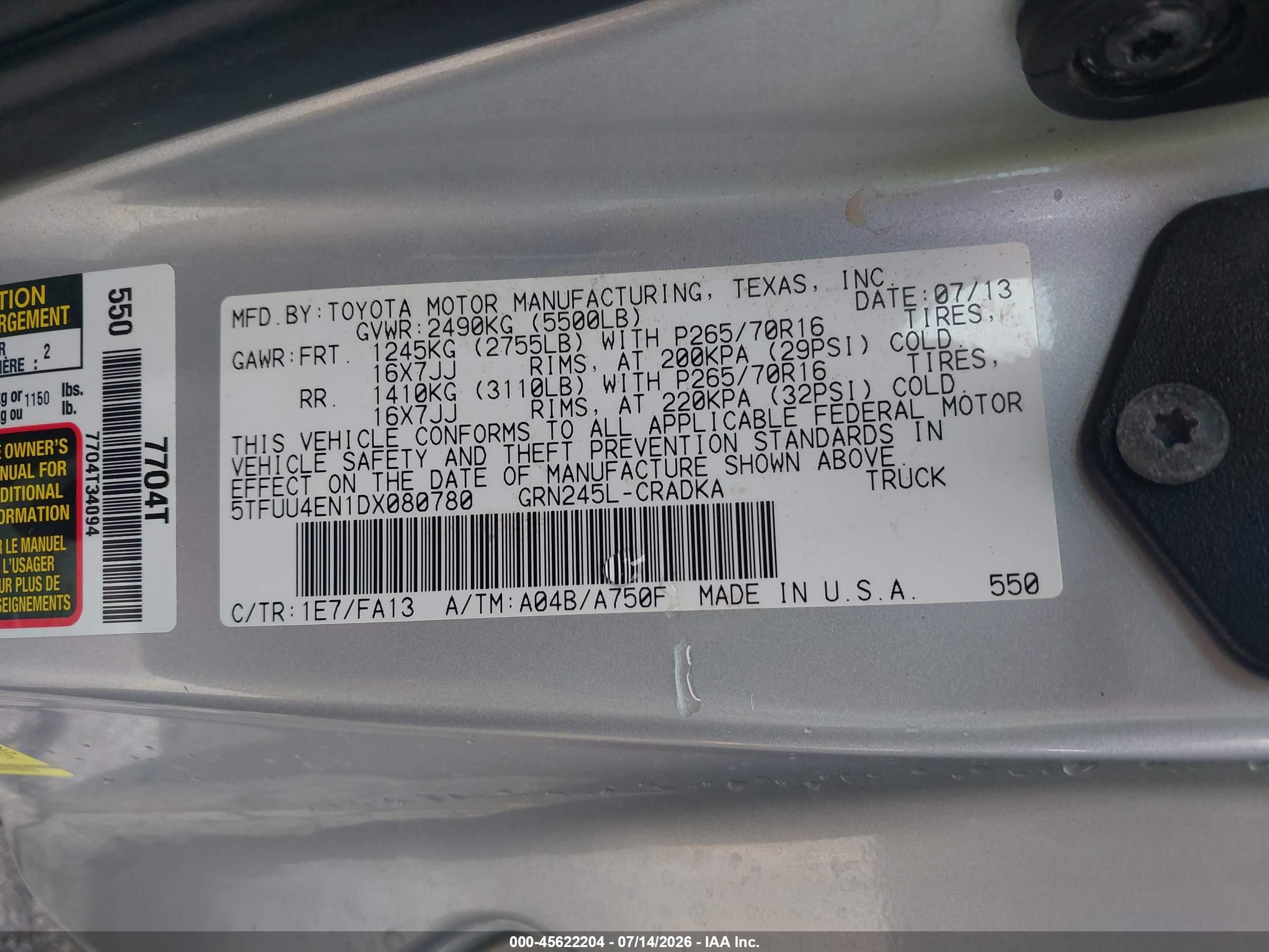 2013 Toyota Tacoma Base V6 Silver vin: 5TFUU4EN1DX080780