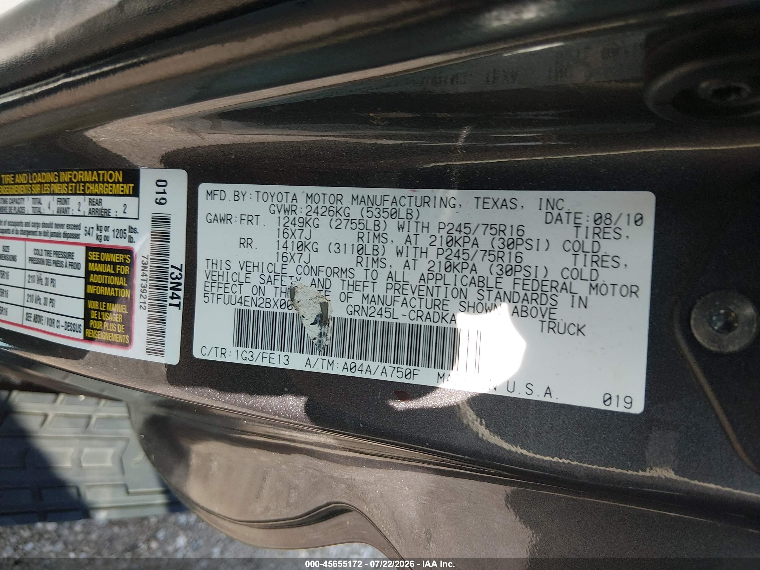 2011 Toyota Tacoma Base V6 Gray vin: 5TFUU4EN2BX003512