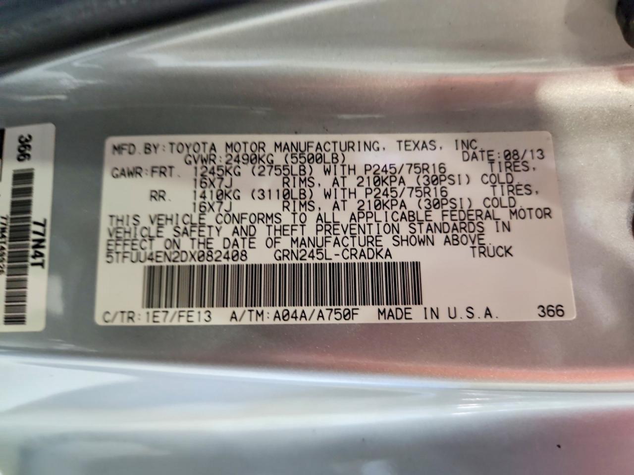 2013 Toyota Tacoma V6 Silver vin: 5TFUU4EN2DX082408