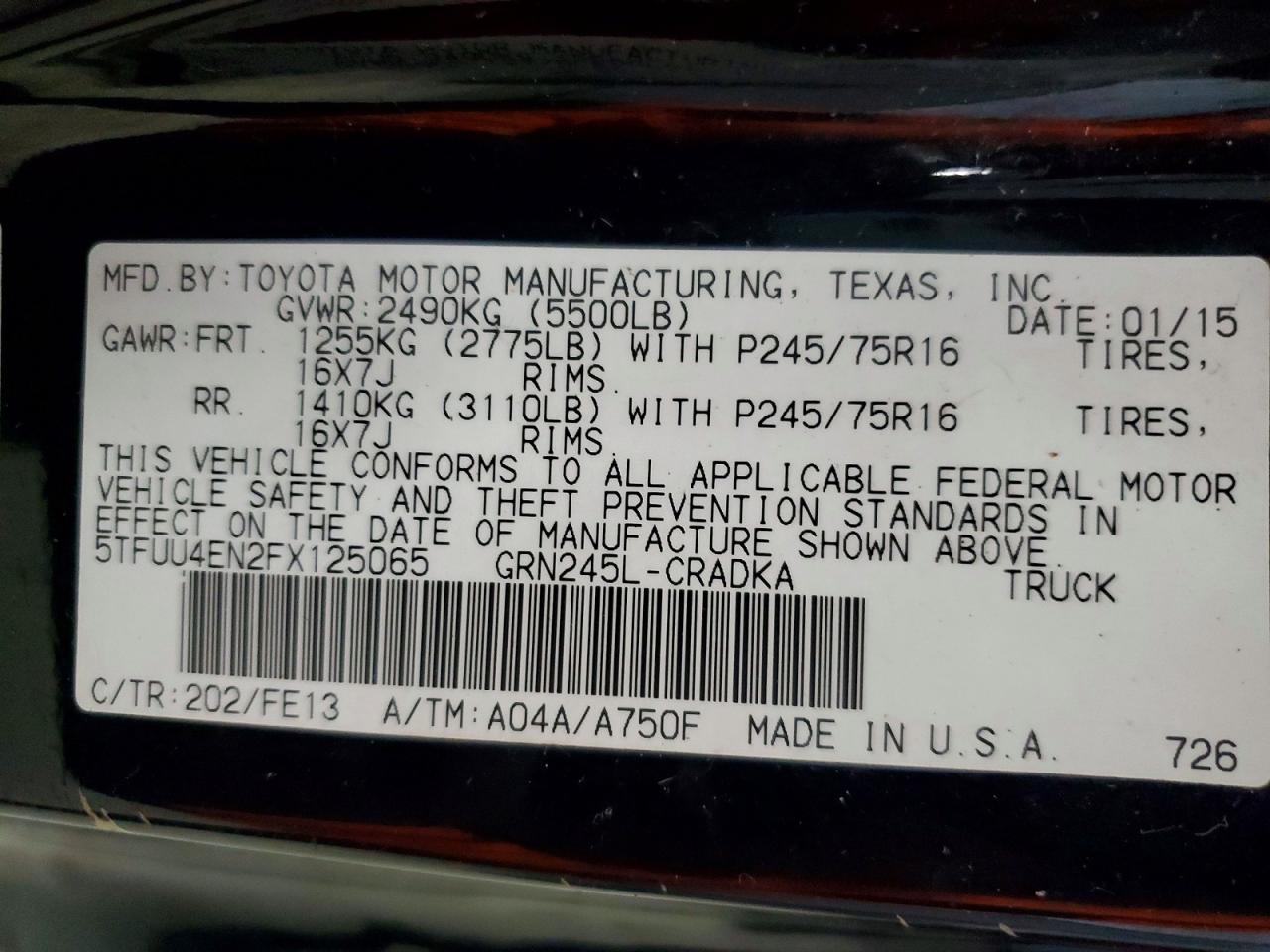 2015 Toyota Tacoma V6 Black vin: 5TFUU4EN2FX125065