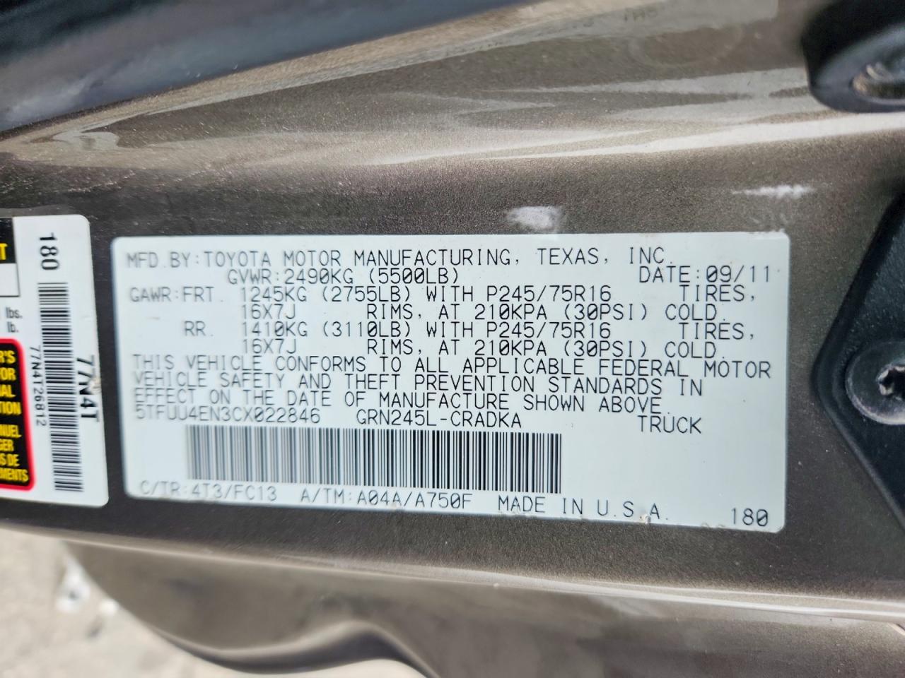 2012 Toyota Tacoma V6 Brown vin: 5TFUU4EN3CX022846