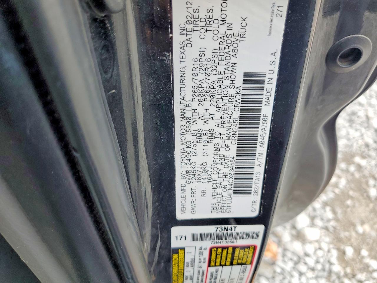 2012 Toyota Tacoma V6 Black vin: 5TFUU4EN4CX034584