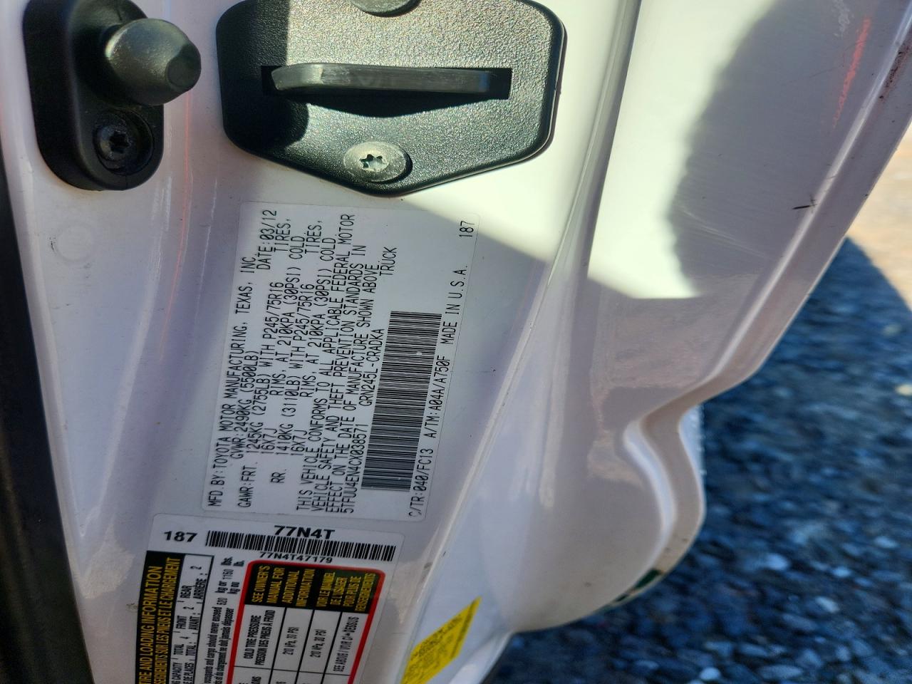 2012 Toyota Tacoma V6 White vin: 5TFUU4EN4CX038571