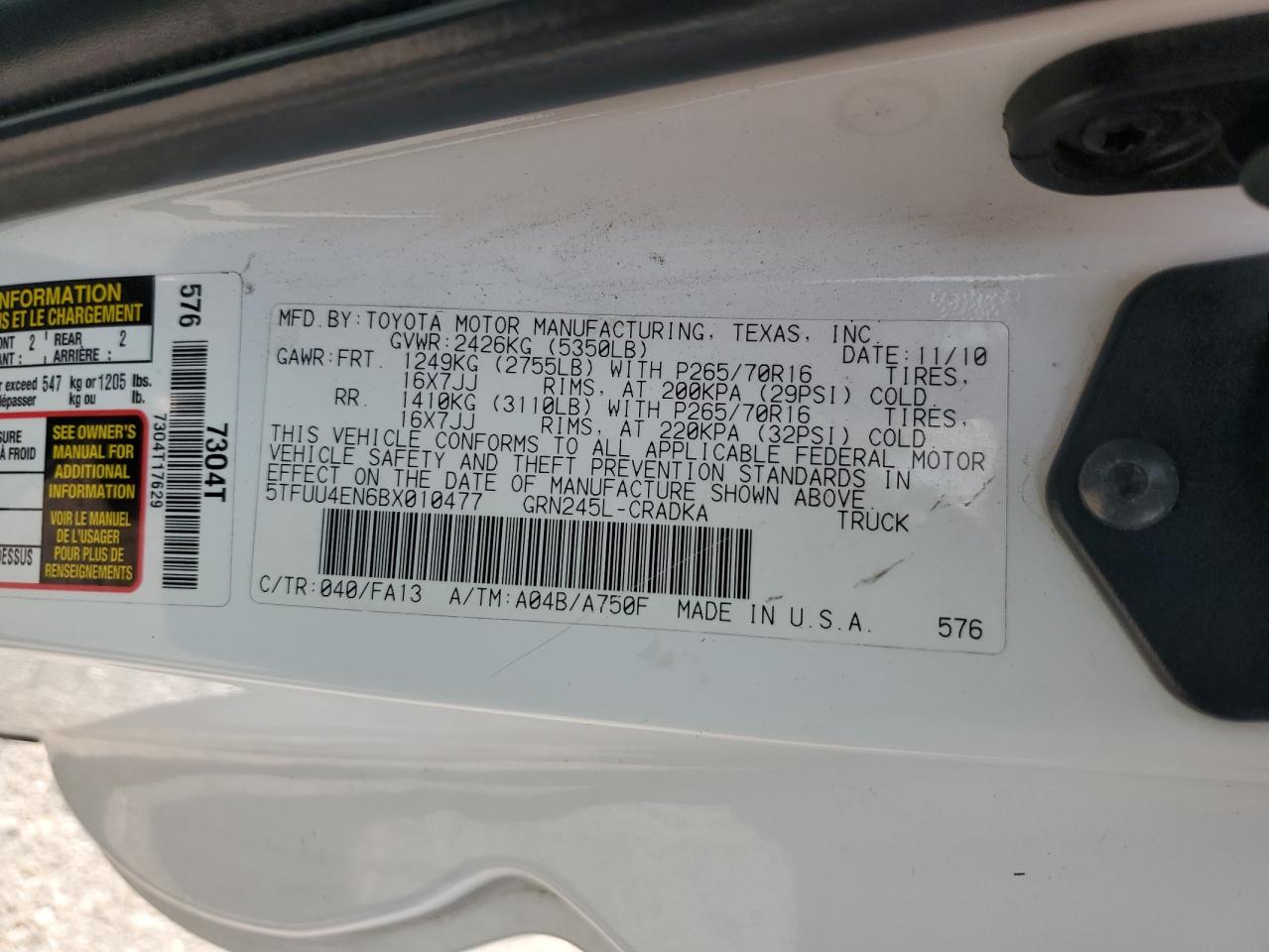 2011 Toyota Tacoma Access Cab White vin: 5TFUU4EN6BX010477