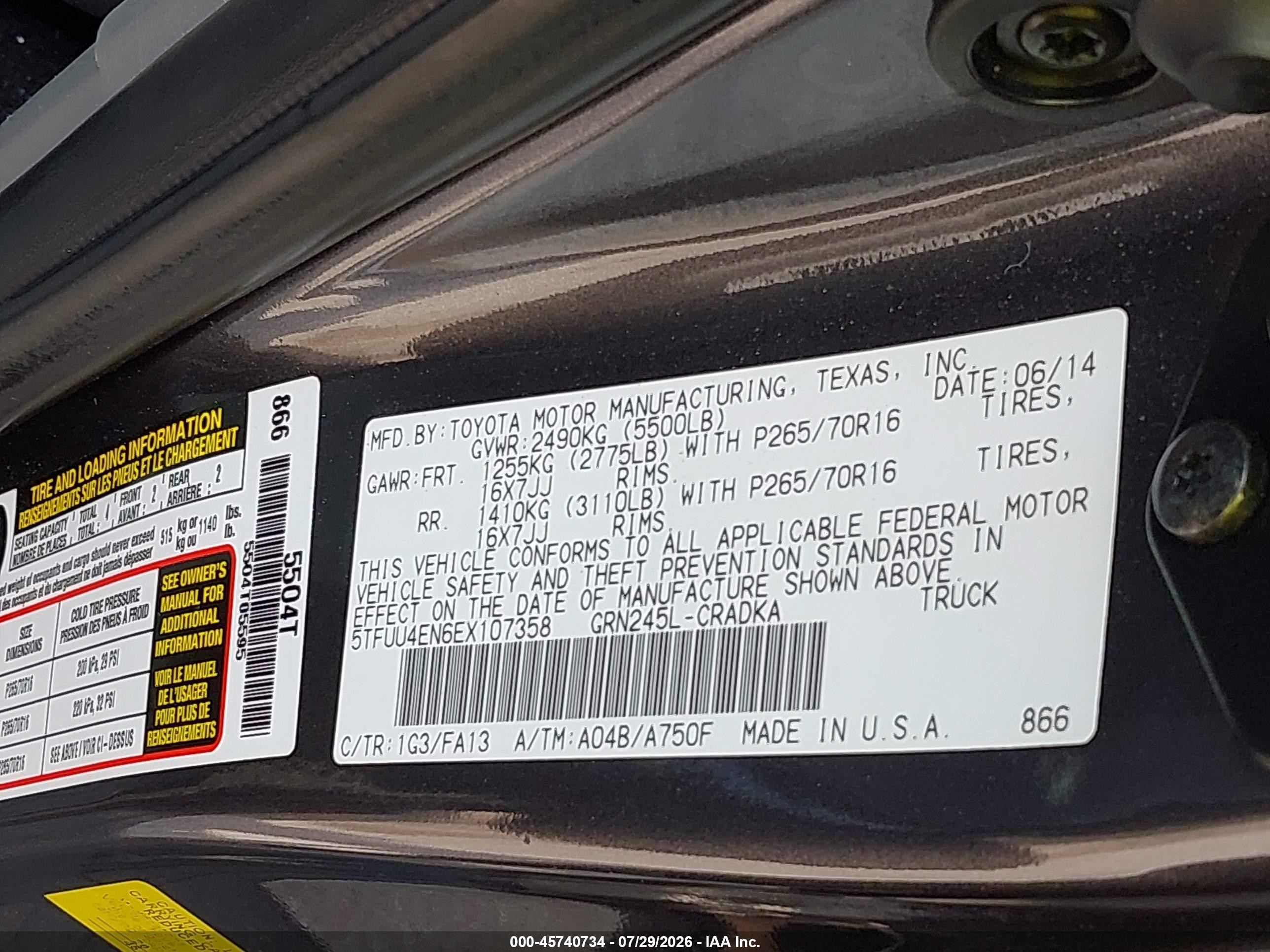 2014 Toyota Tacoma Base V6 Gray vin: 5TFUU4EN6EX107358