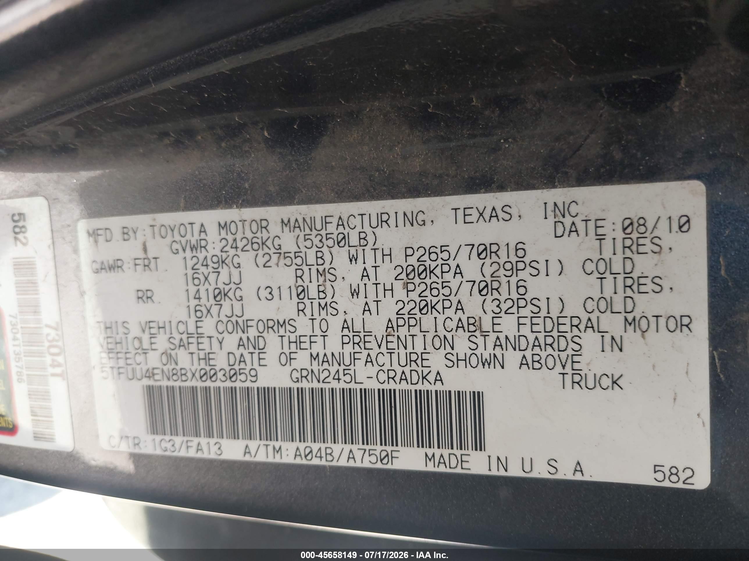 2011 Toyota Tacoma Base V6 Gray vin: 5TFUU4EN8BX003059
