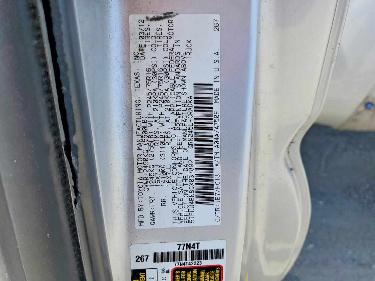 2012 Toyota Tacoma V6 Silver vin: 5TFUU4EN8CX037892
