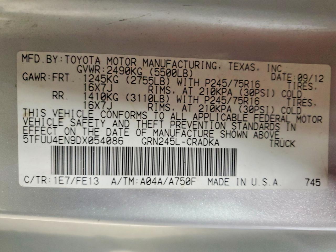 2013 Toyota Tacoma V6 Silver vin: 5TFUU4EN9DX054086