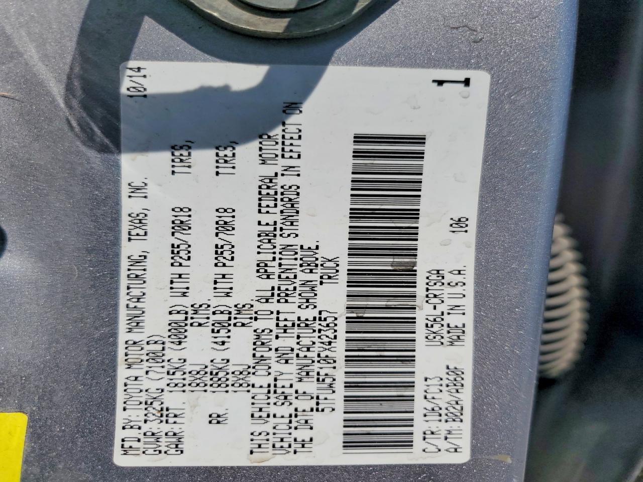 2015 Toyota Tundra Sr5 Silver vin: 5TFUW5F10FX423657