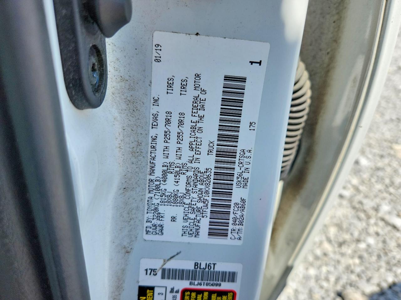 2019 Toyota Tundra Sr5 Белый vin: 5TFUW5F10KX820635
