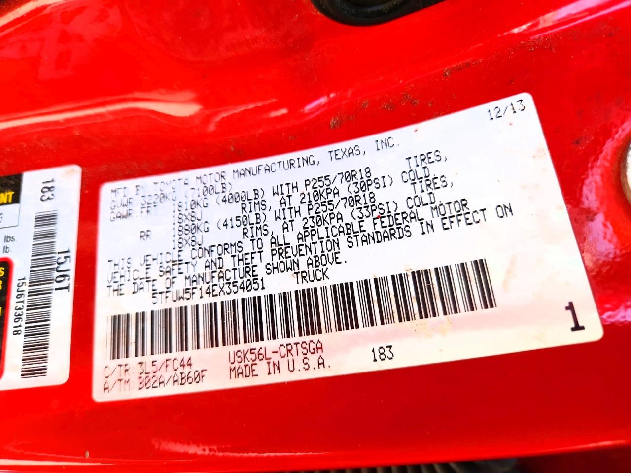 2014 Toyota Tundra Sr5 Красный vin: 5TFUW5F14EX354051