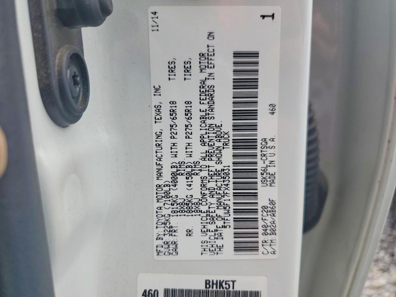 2015 Toyota Tundra Sr5 White vin: 5TFUW5F17FX435031