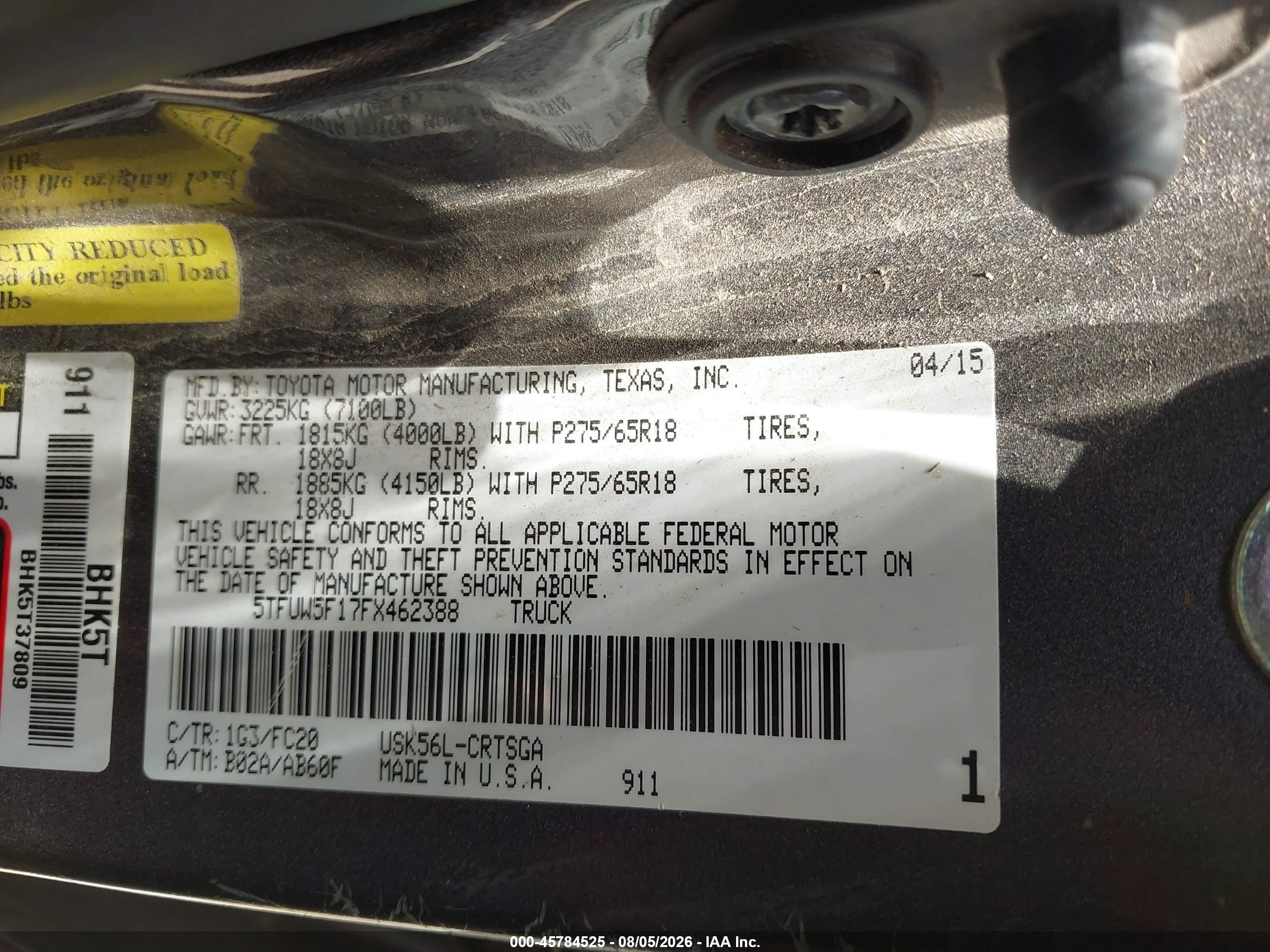 2015 Toyota Tundra Sr5 5.7l V8 Gray vin: 5TFUW5F17FX462388