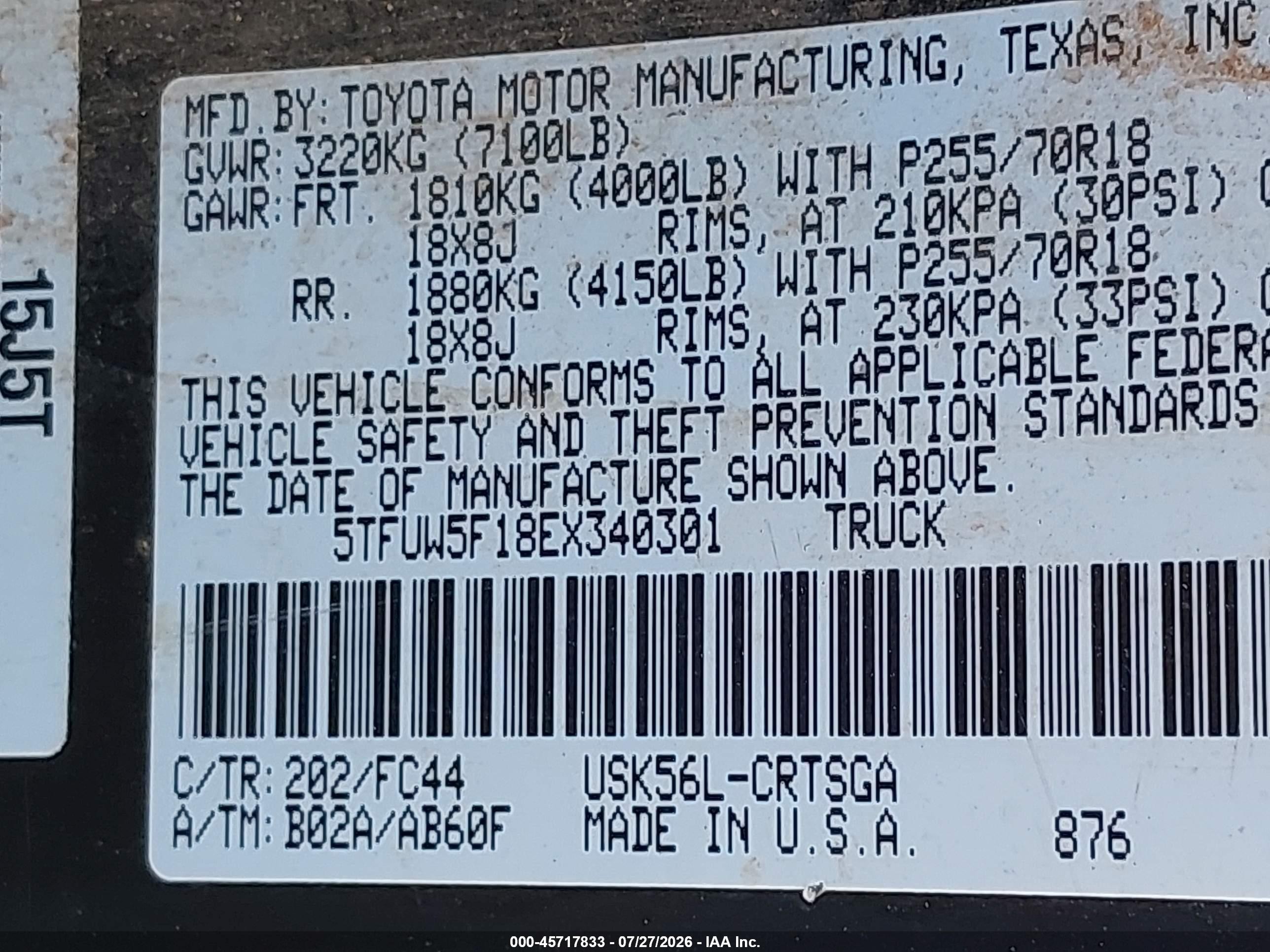 2014 Toyota Tundra Sr5 5.7l V8 Black vin: 5TFUW5F18EX340301