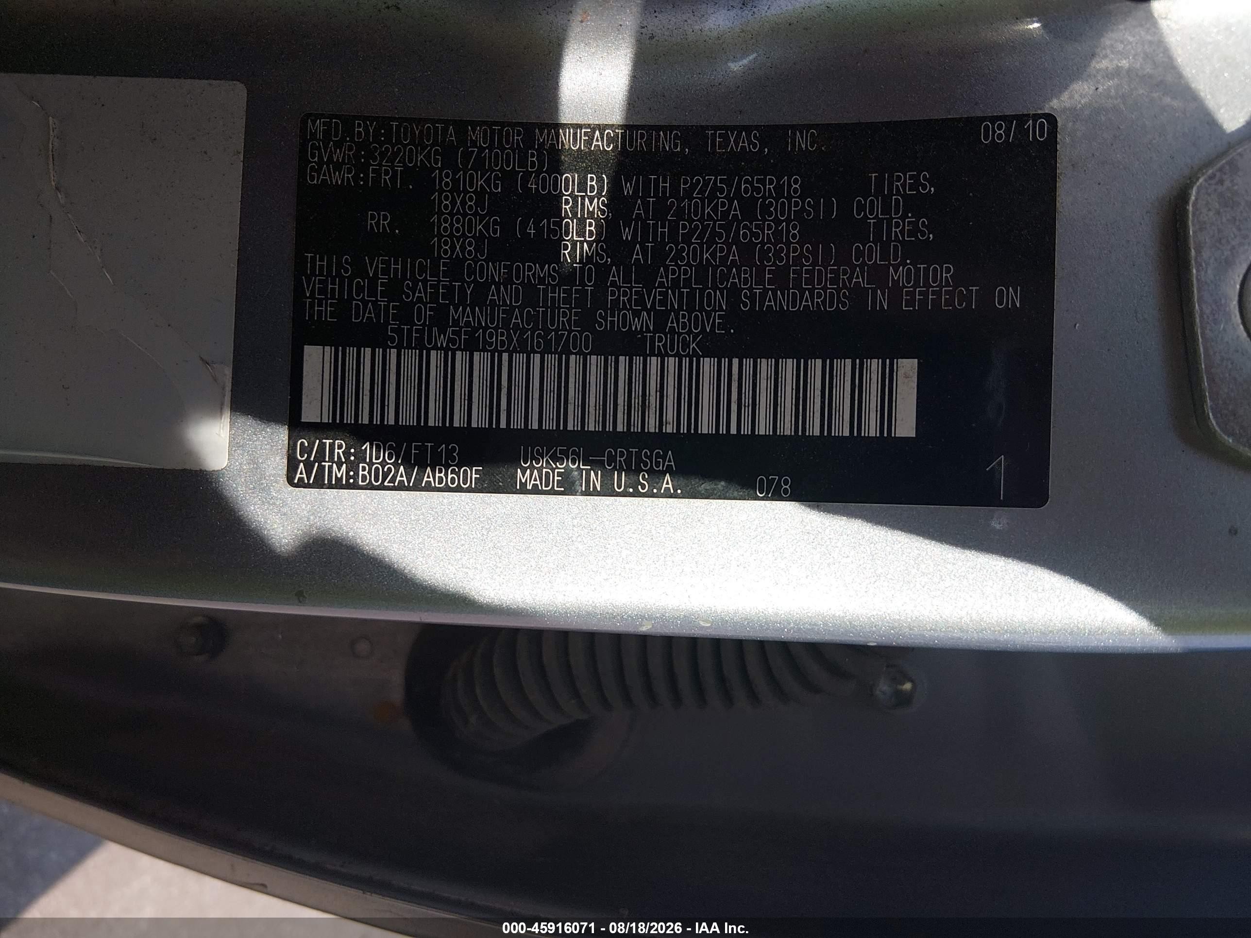 2011 Toyota Tundra Grade 5.7l V8 Silver vin: 5TFUW5F19BX161700