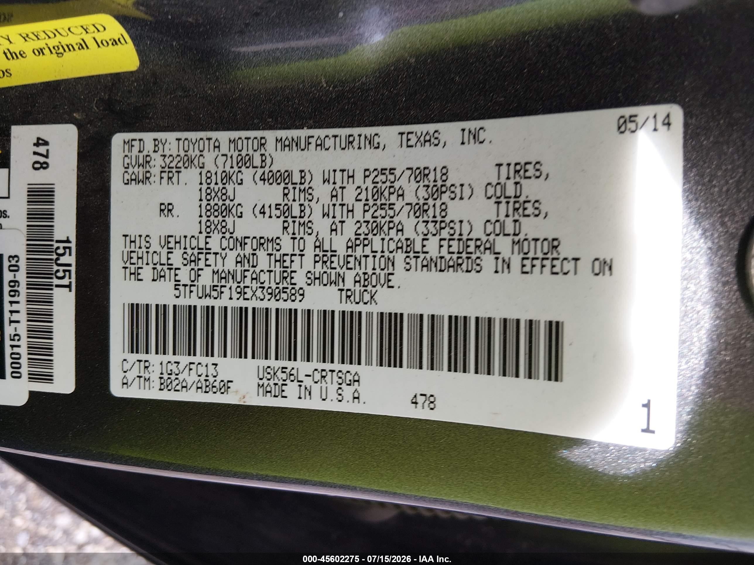 2014 Toyota Tundra Sr5 5.7l V8 Gray vin: 5TFUW5F19EX390589